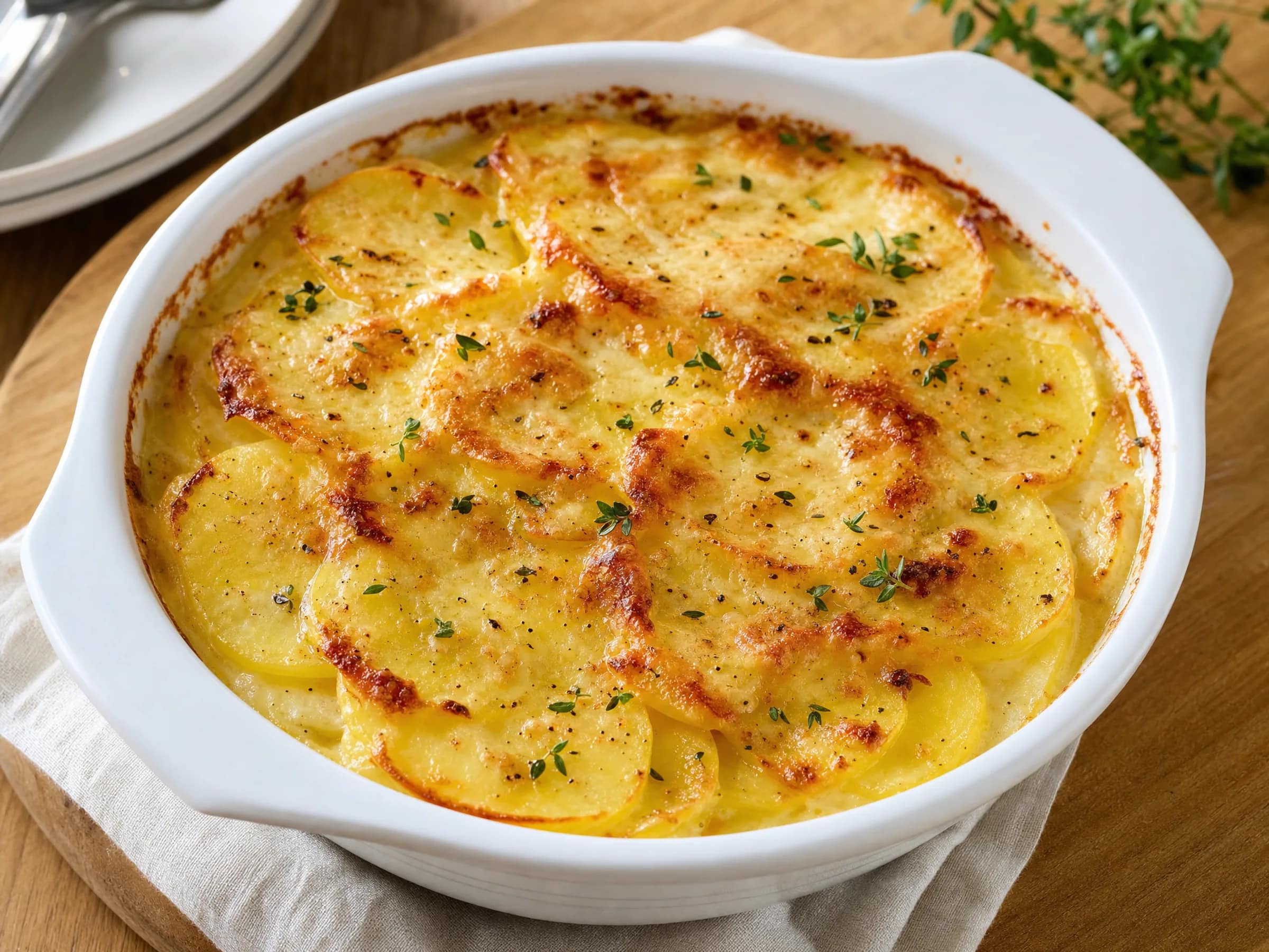 Kartoffelgratin aus rohen Kartoffeln – cremig mit goldener Kruste