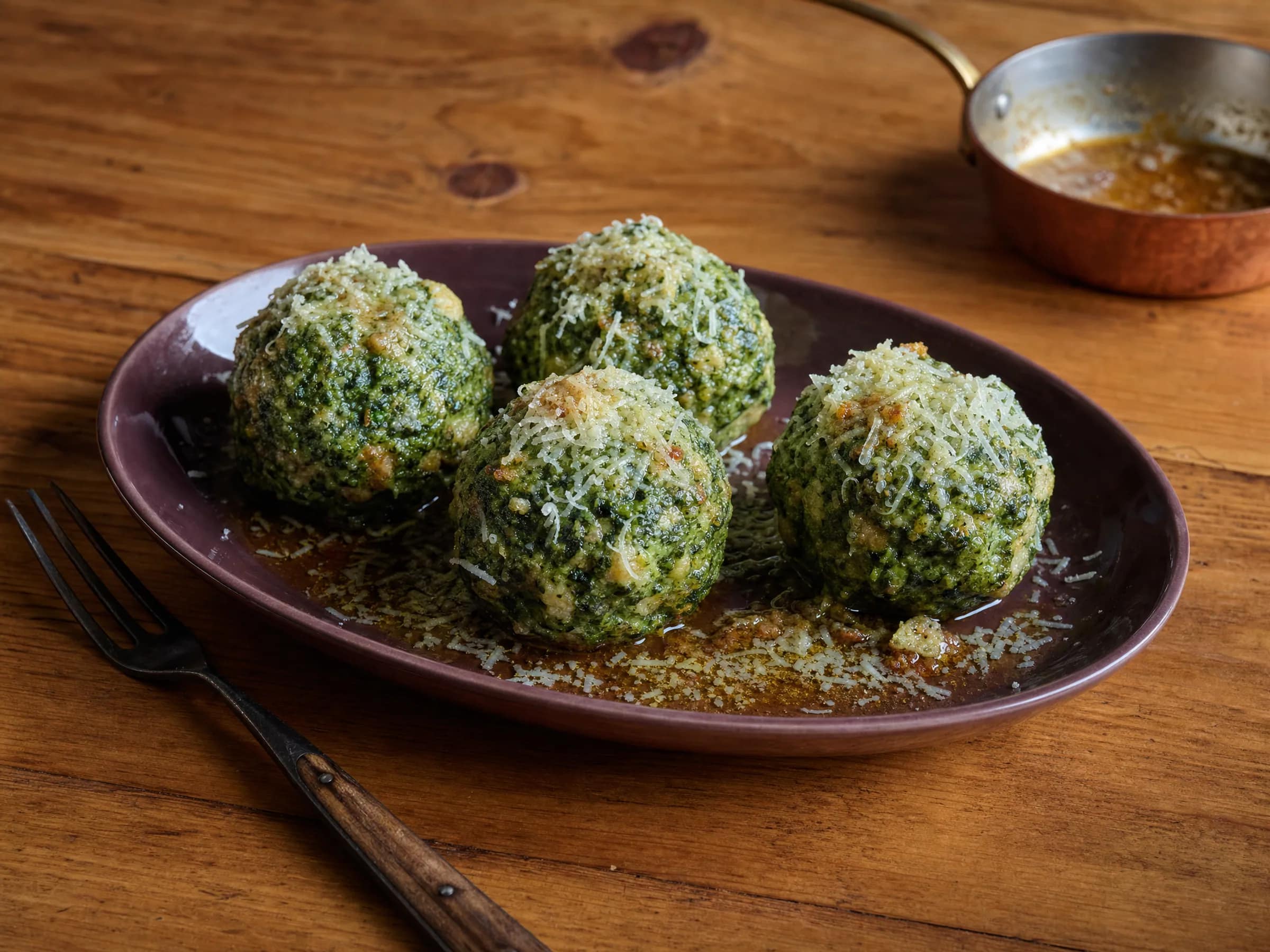 Südtiroler Spinatknödel mit brauner Butter und Parmesan