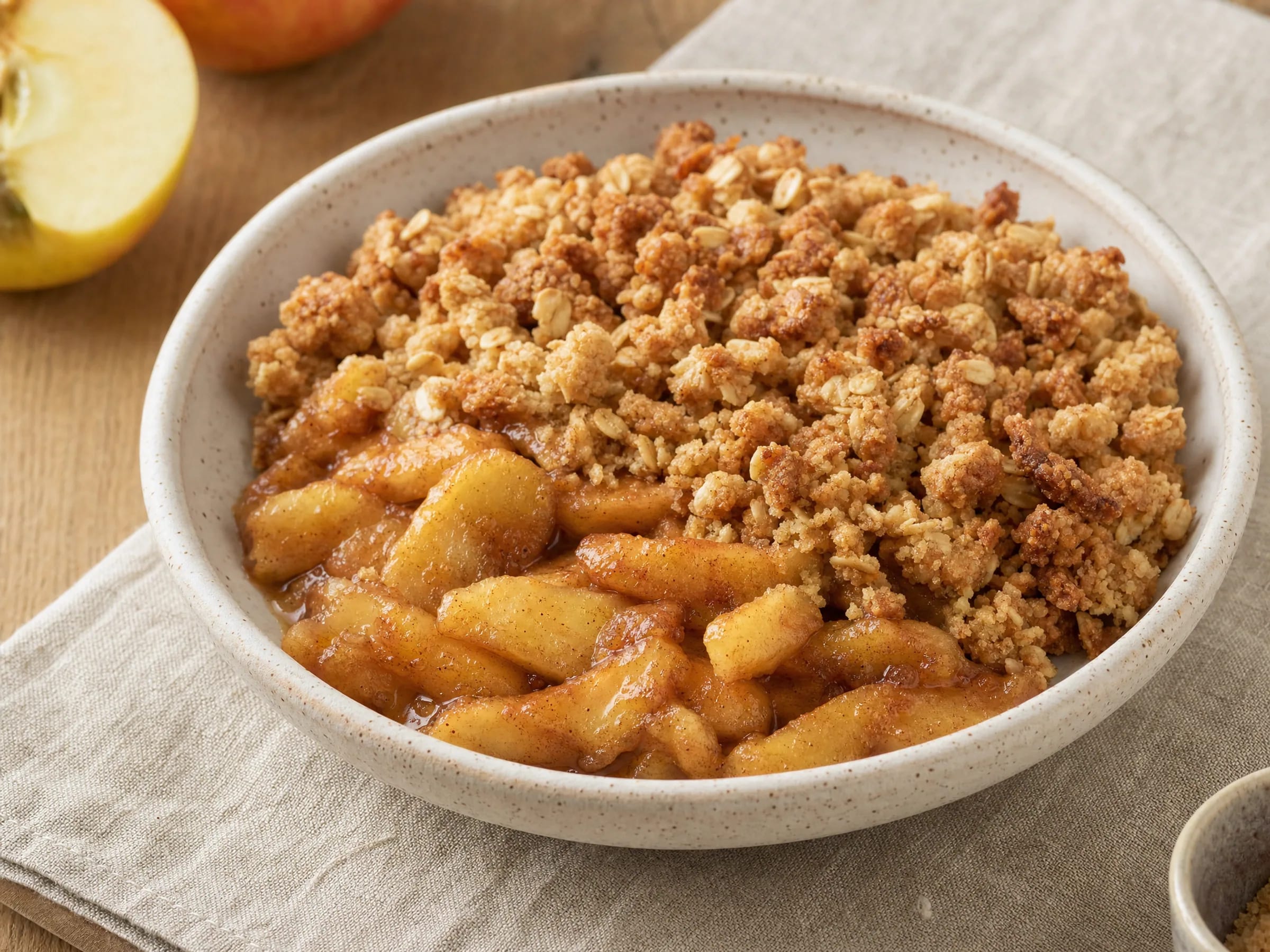 Apple Crumble vegan mit Haferflocken fertig angerichtet
