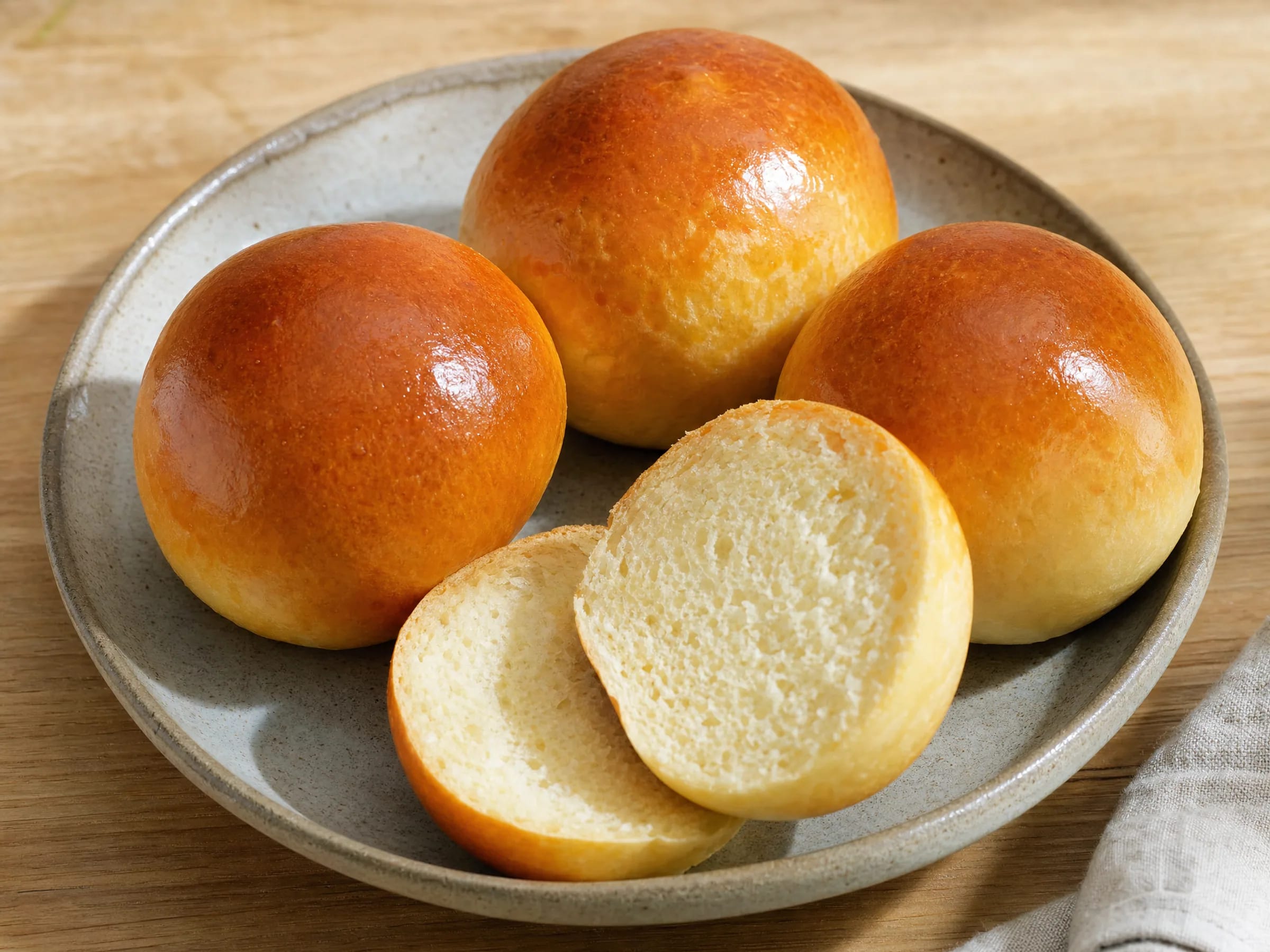 Brioche-Brötchen mit kalter Gare für Burger fertig angerichtet