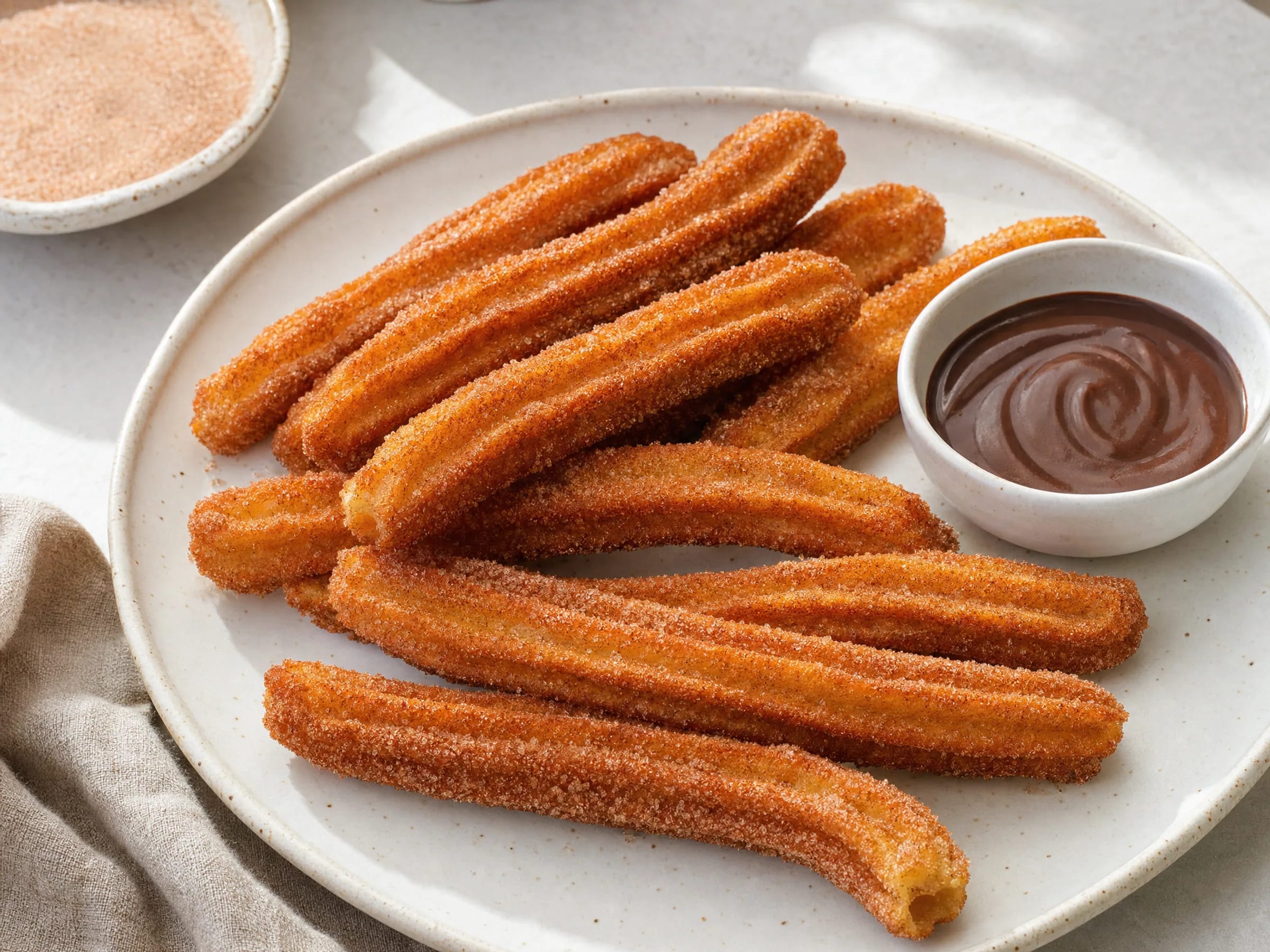 Churros ohne Ei – frittiert mit Airfryer-Variante fertig angerichtet