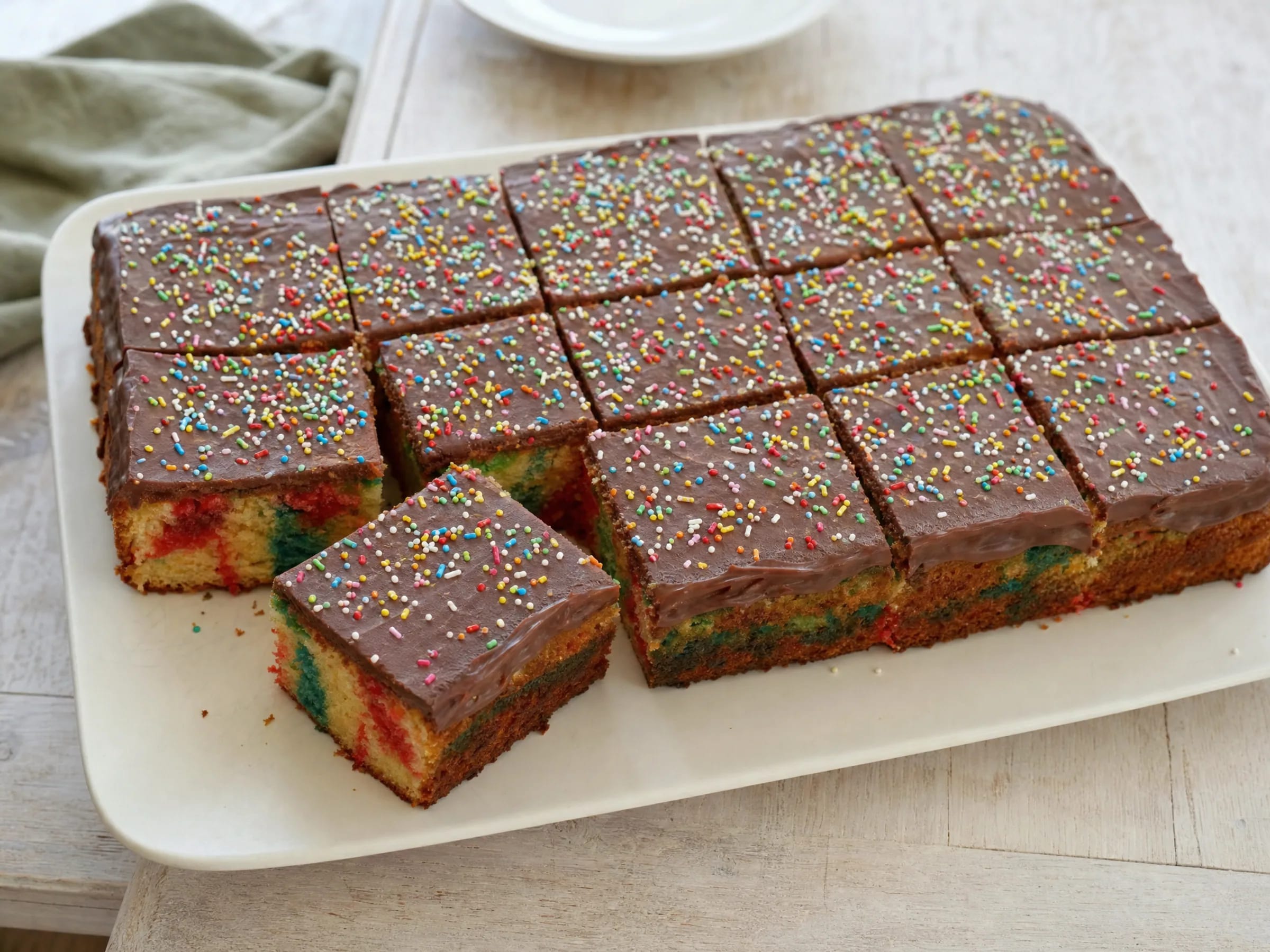 Papageienkuchen vom Blech – bunt wie früher fertig angerichtet