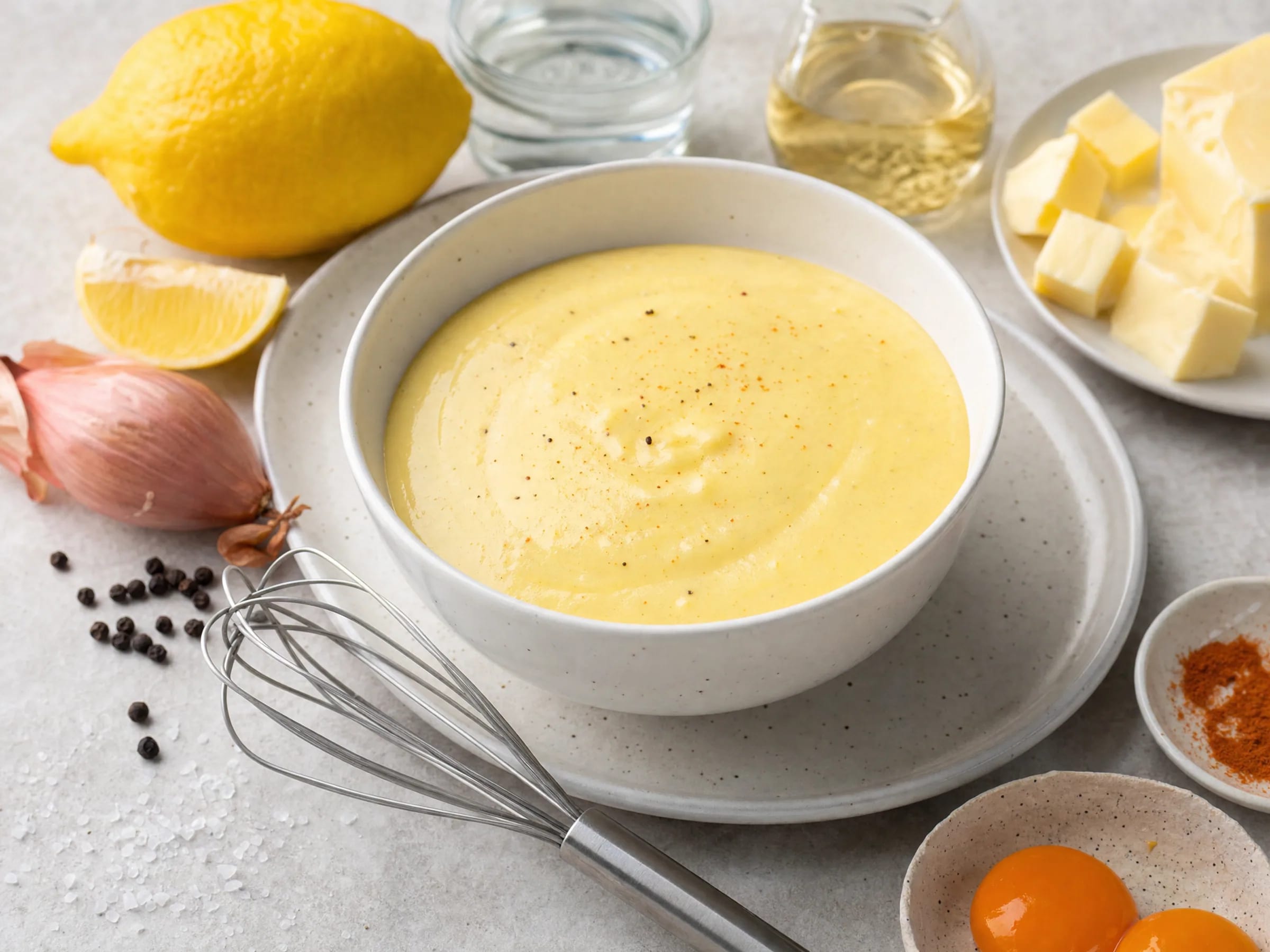 Sauce Hollandaise aufgeschlagen fertig angerichtet