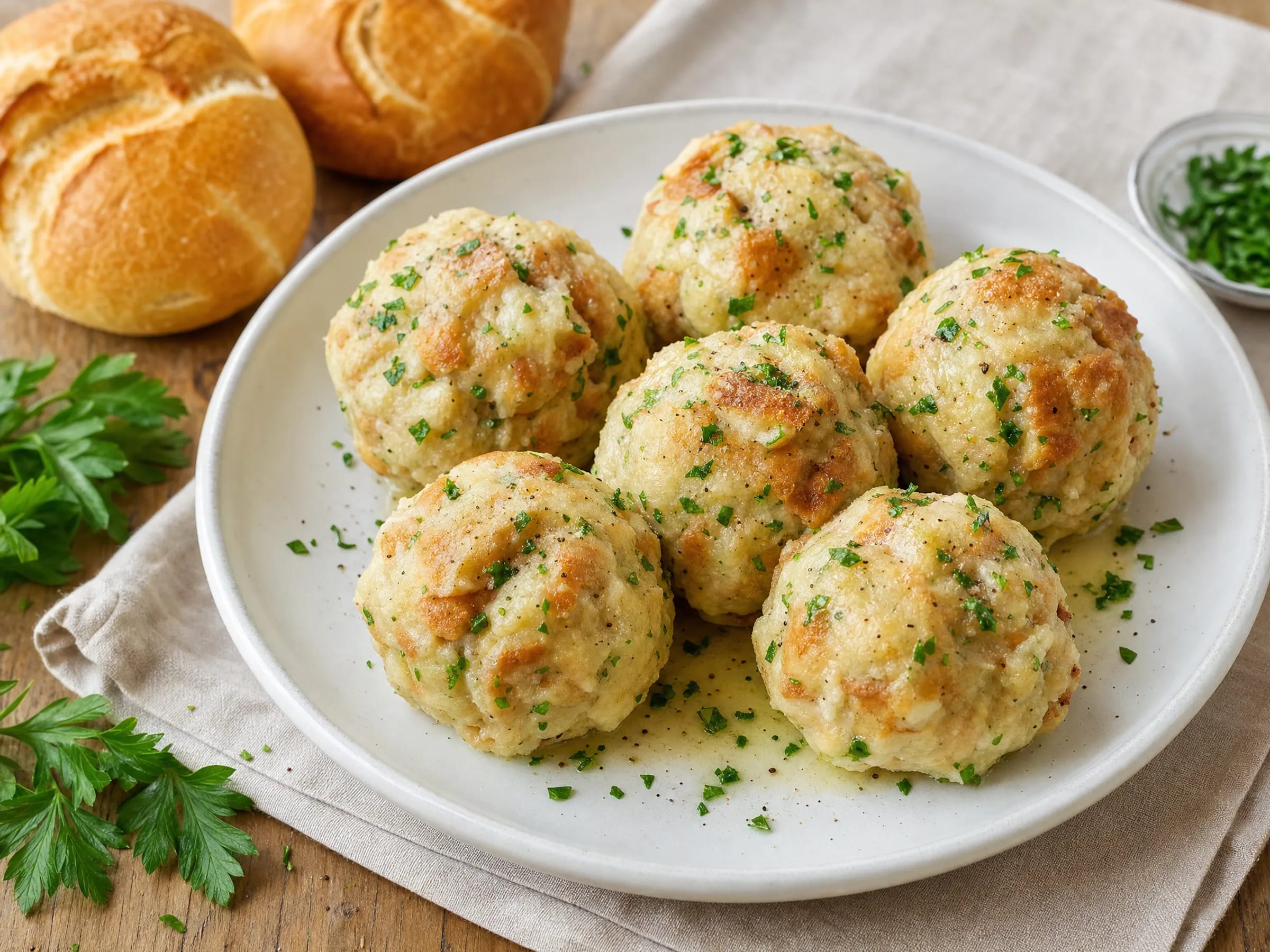 Semmelknödel aus altbackenen Brötchen – formstabil fertig angerichtet