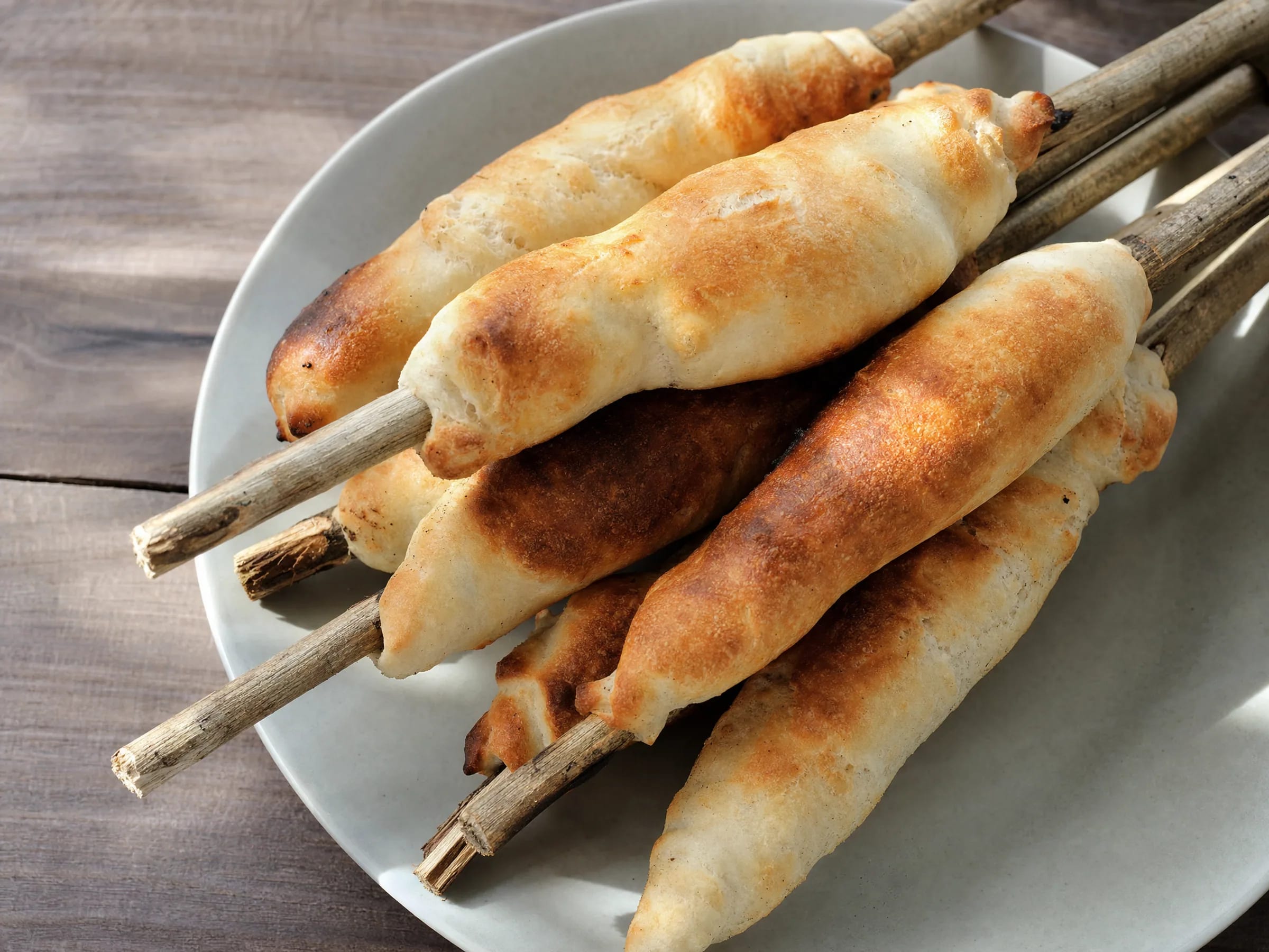 Stockbrot ohne Hefe – sofort formbar über Glut Rezeptfoto Stockbrot ohne Hefe – sofort formbar über Glut fertig angerichtet