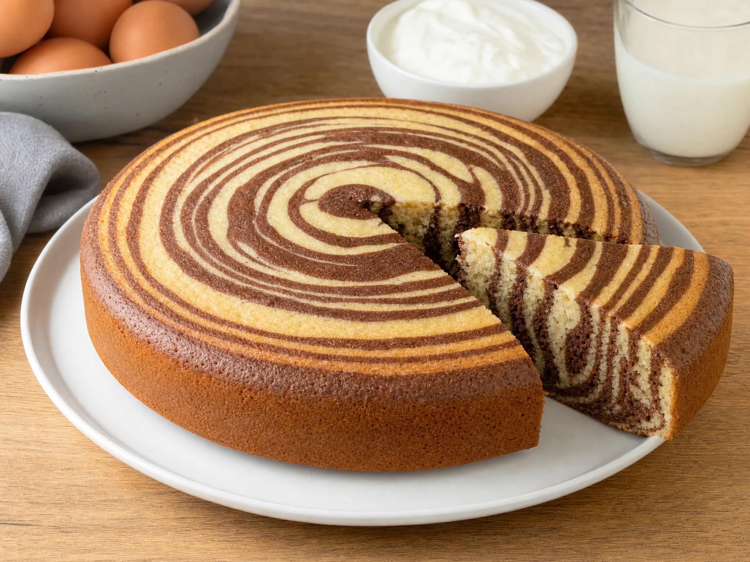 Zebrakuchen saftig und fluffig mit klaren Streifen