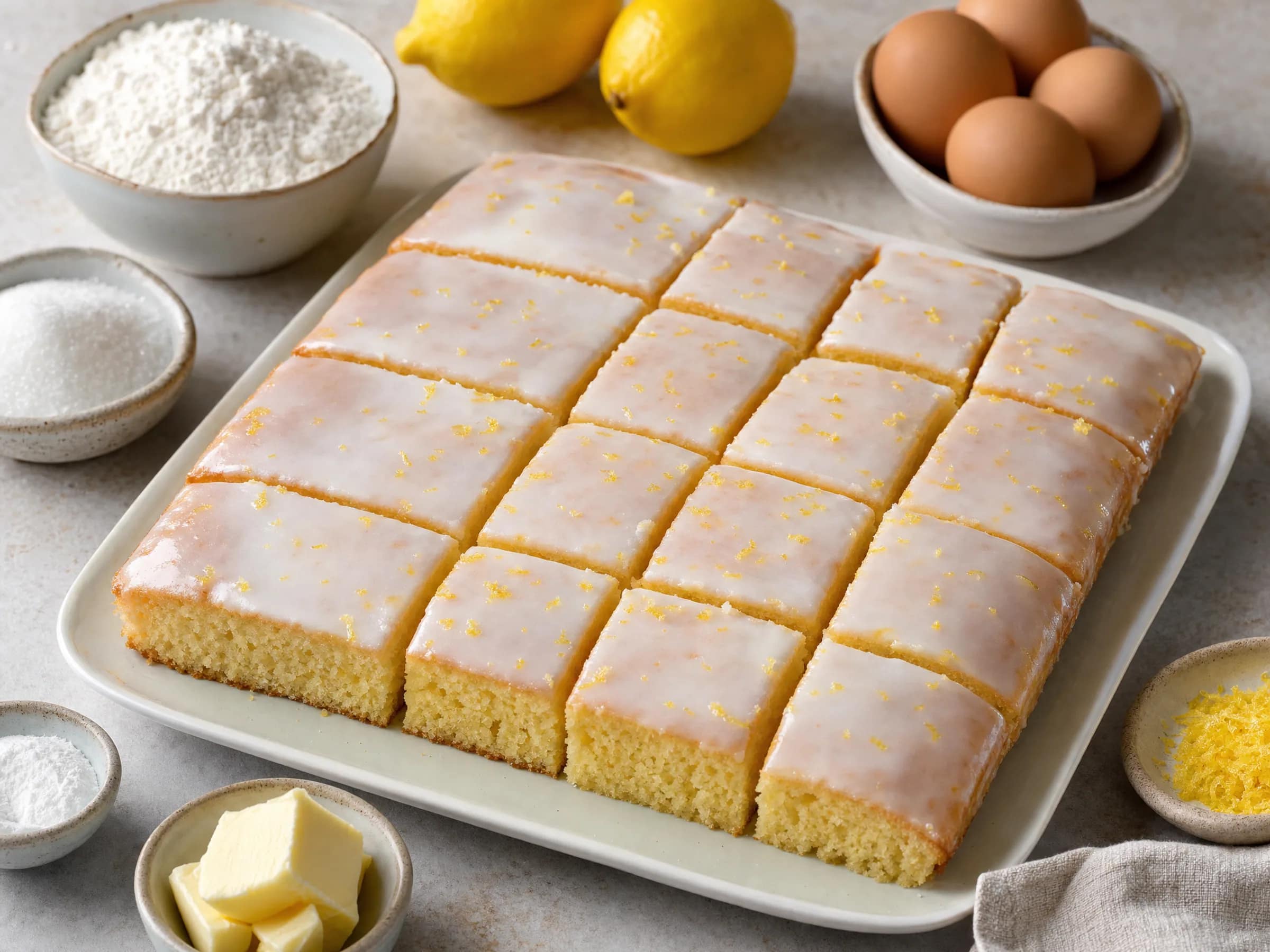Zitronenkuchen vom Blech – saftig mit Joghurt und Zitronenguss