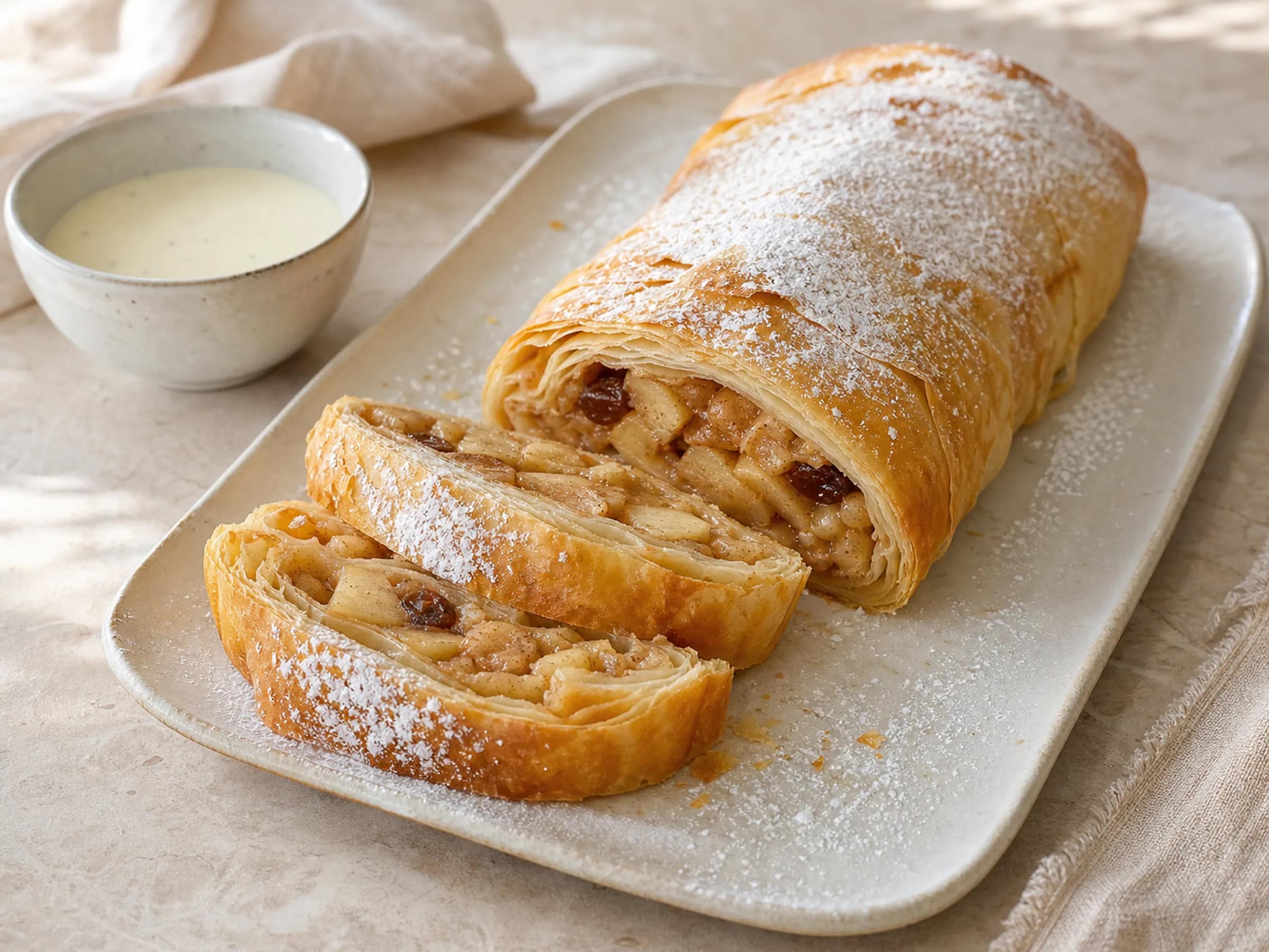 Apfelstrudel mit dünnem Strudelteig