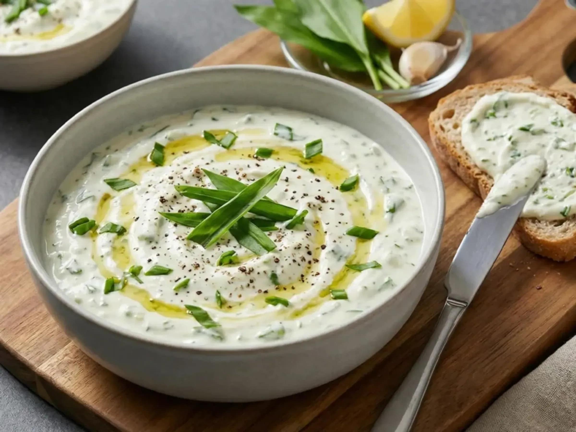 Cremiger Bärlauch-Dip mit Quark