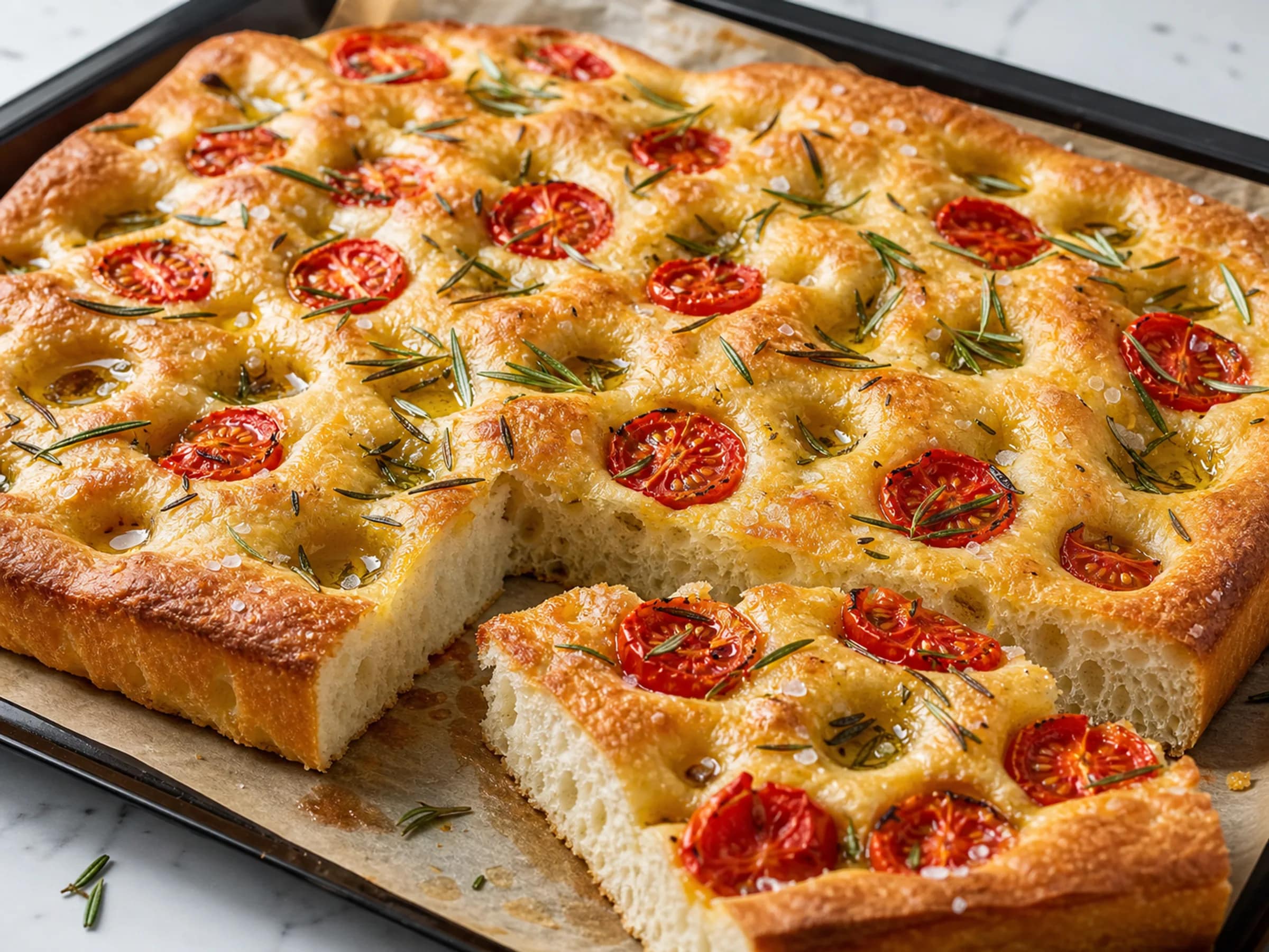 Focaccia mit Tomaten und Rosmarin