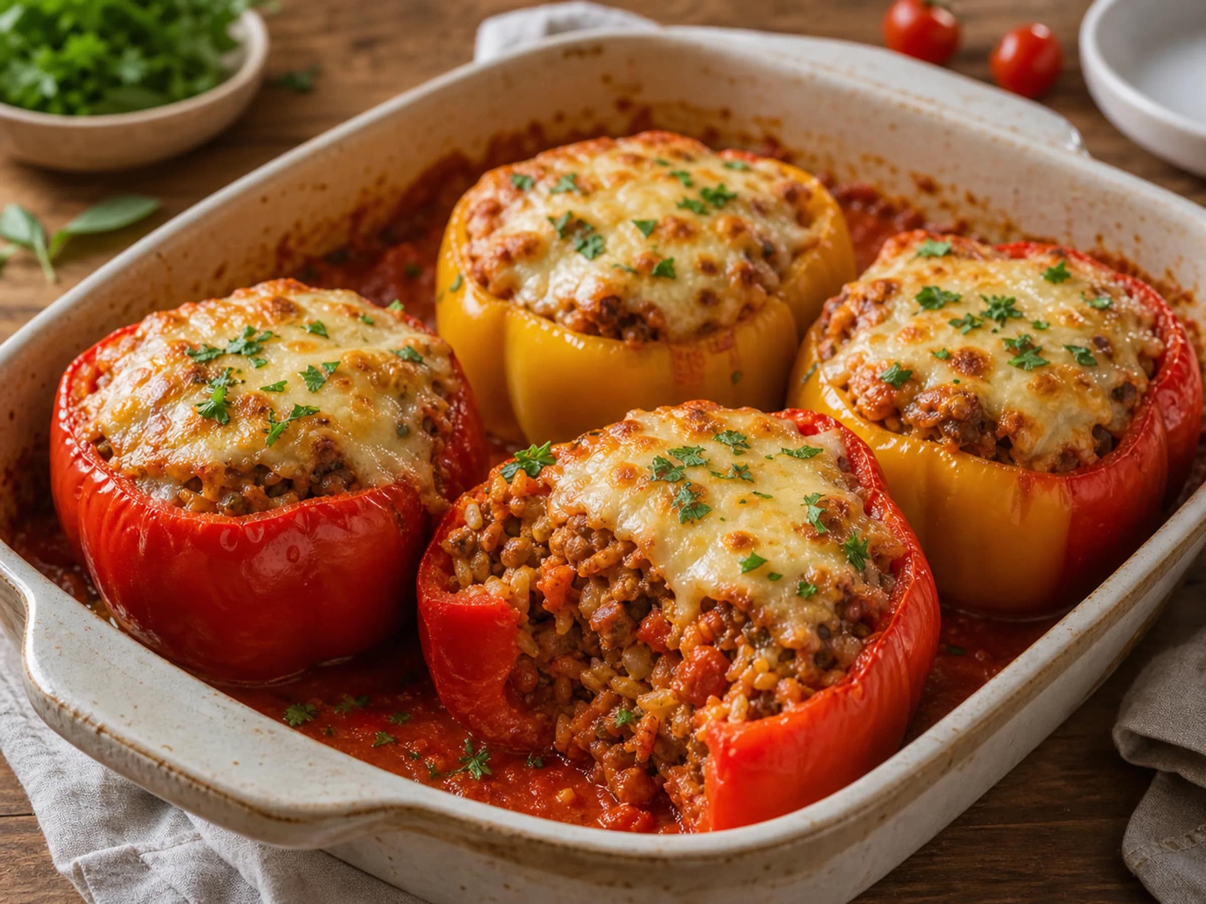 Gefüllte Paprika mit Reis und Käse