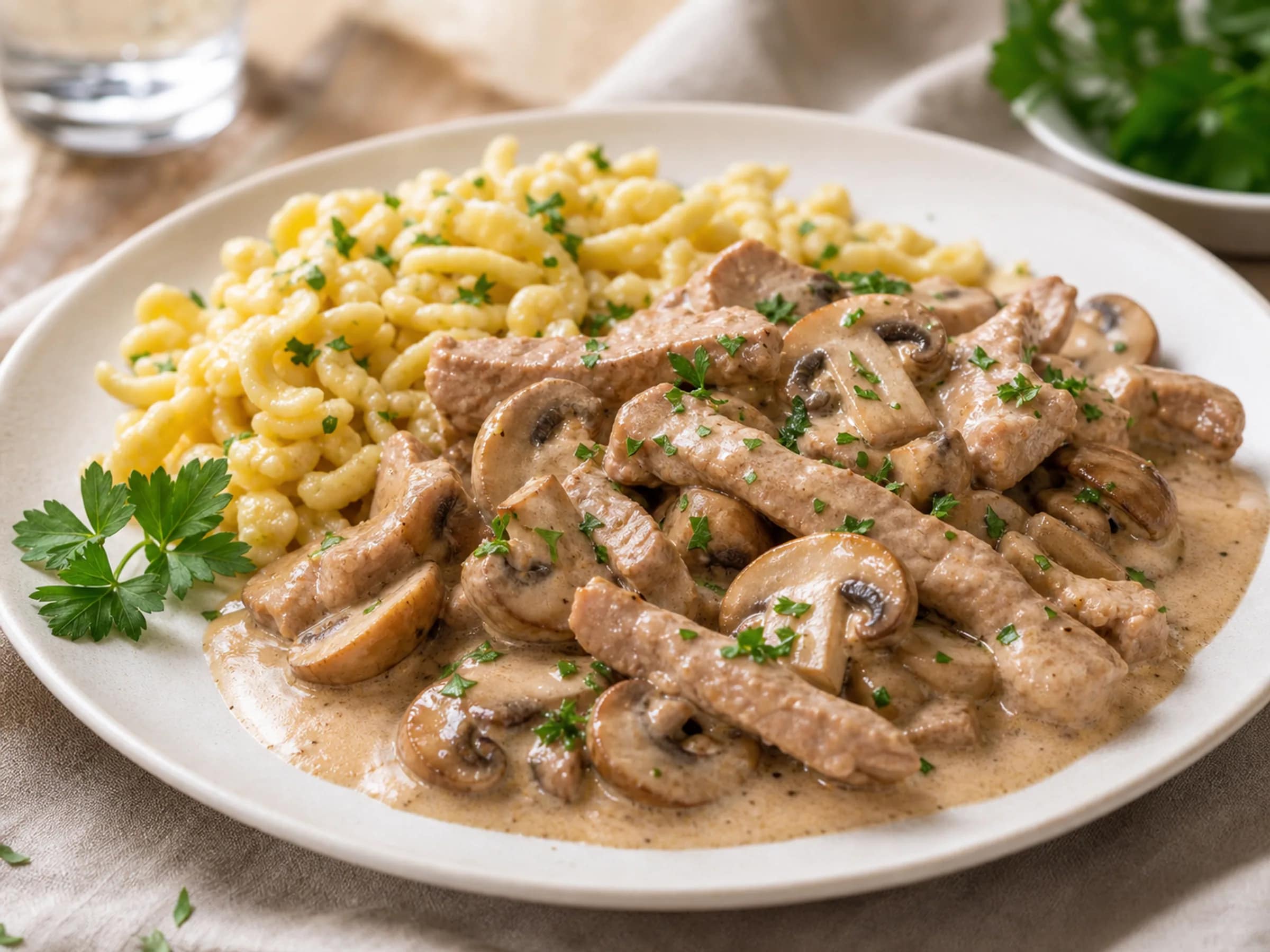 Kalbsgeschnetzeltes mit Champignons in Rahmsoße