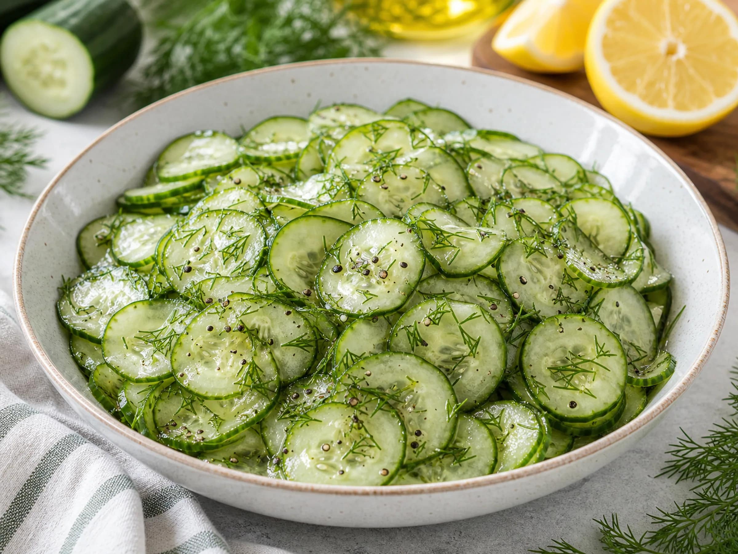 Klassischer Gurkensalat mit Dill und Zwiebeln