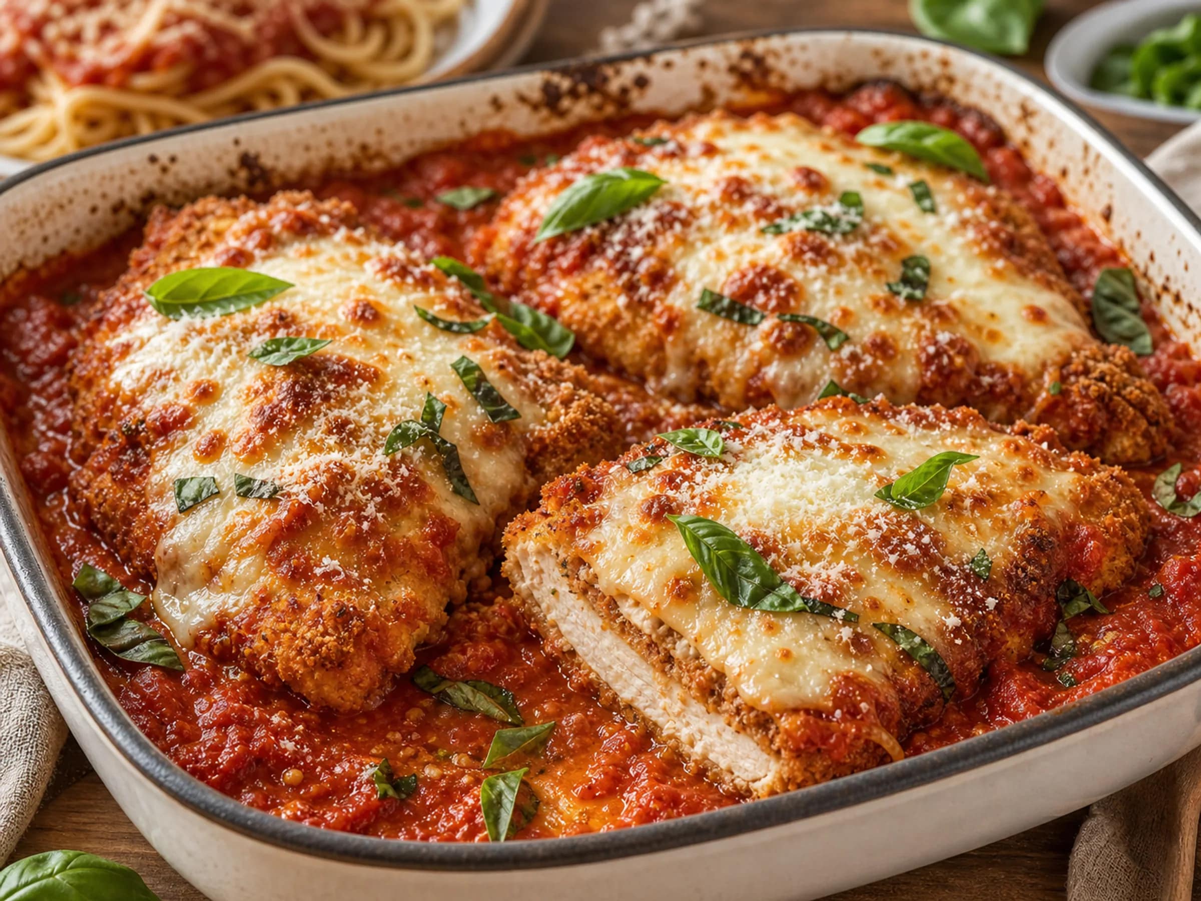 Hähnchen Parmesan mit Tomatensauce