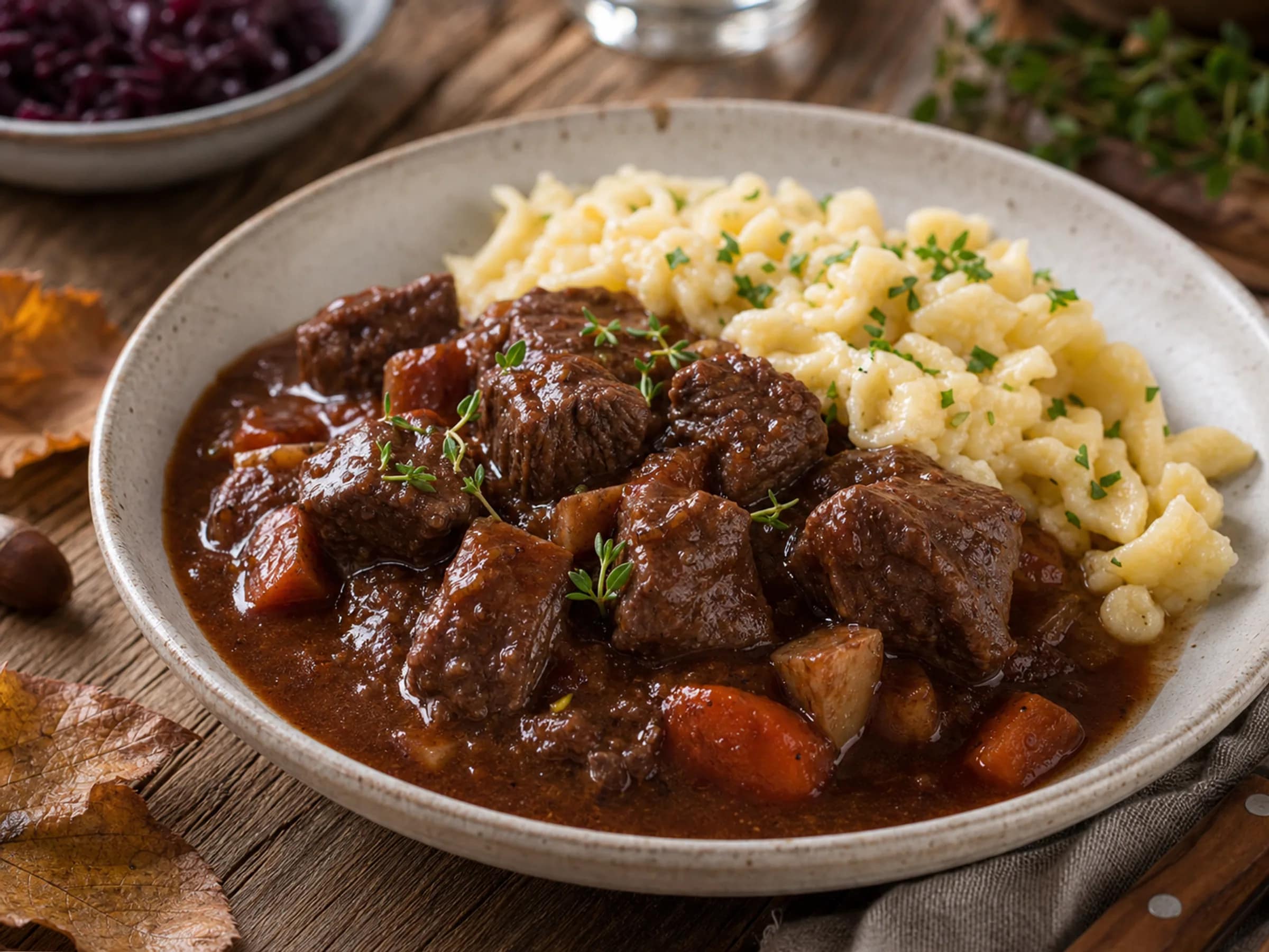 Hirschgulasch mit Rotwein