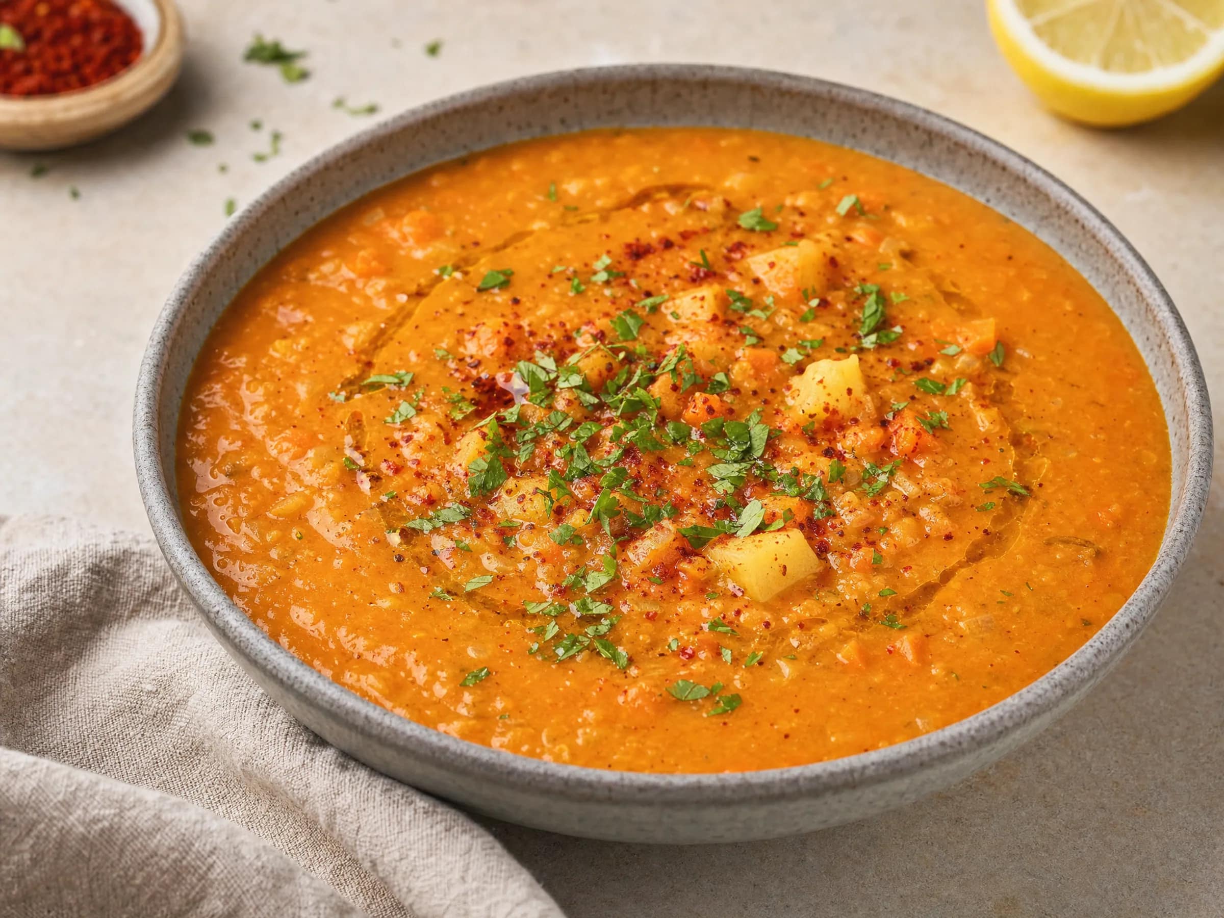 Linsensuppe mit roten Linsen – türkisch, sämig und zitronig