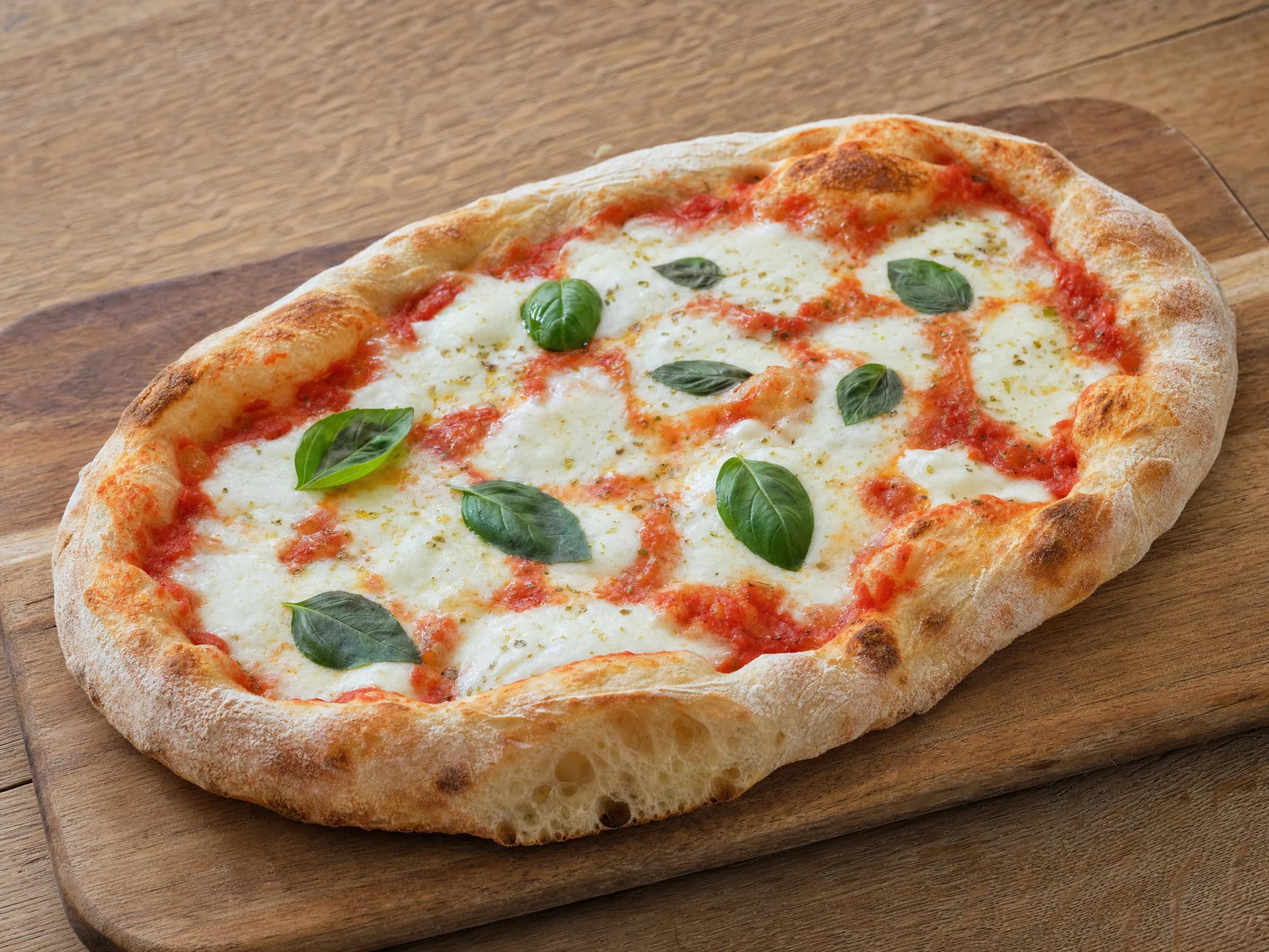 Pinsa romana mit luftigem Rand und Tomate-Mozzarella-Belag