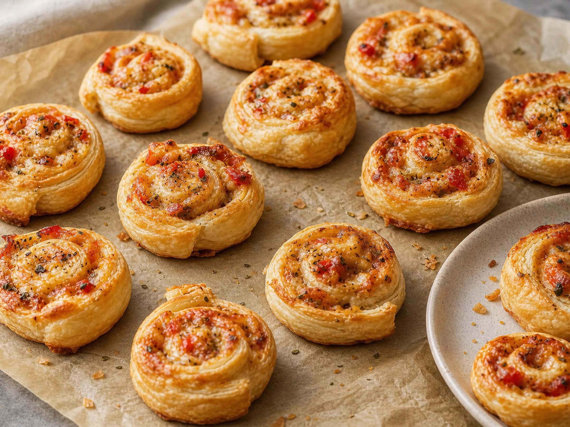 Knusprige Pizzaschnecken mit Blätterteig