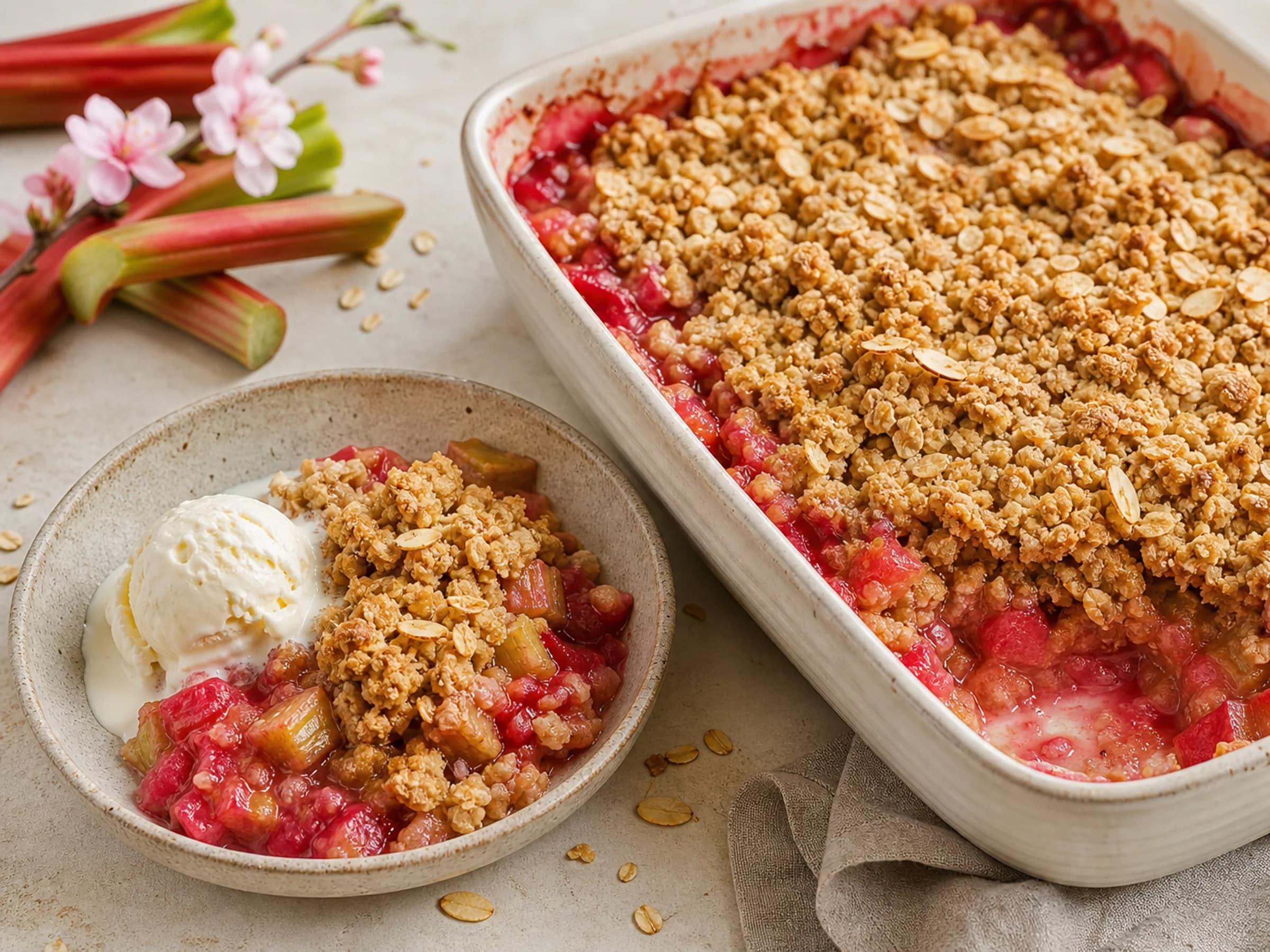 Rhabarber-Crumble mit Haferflocken