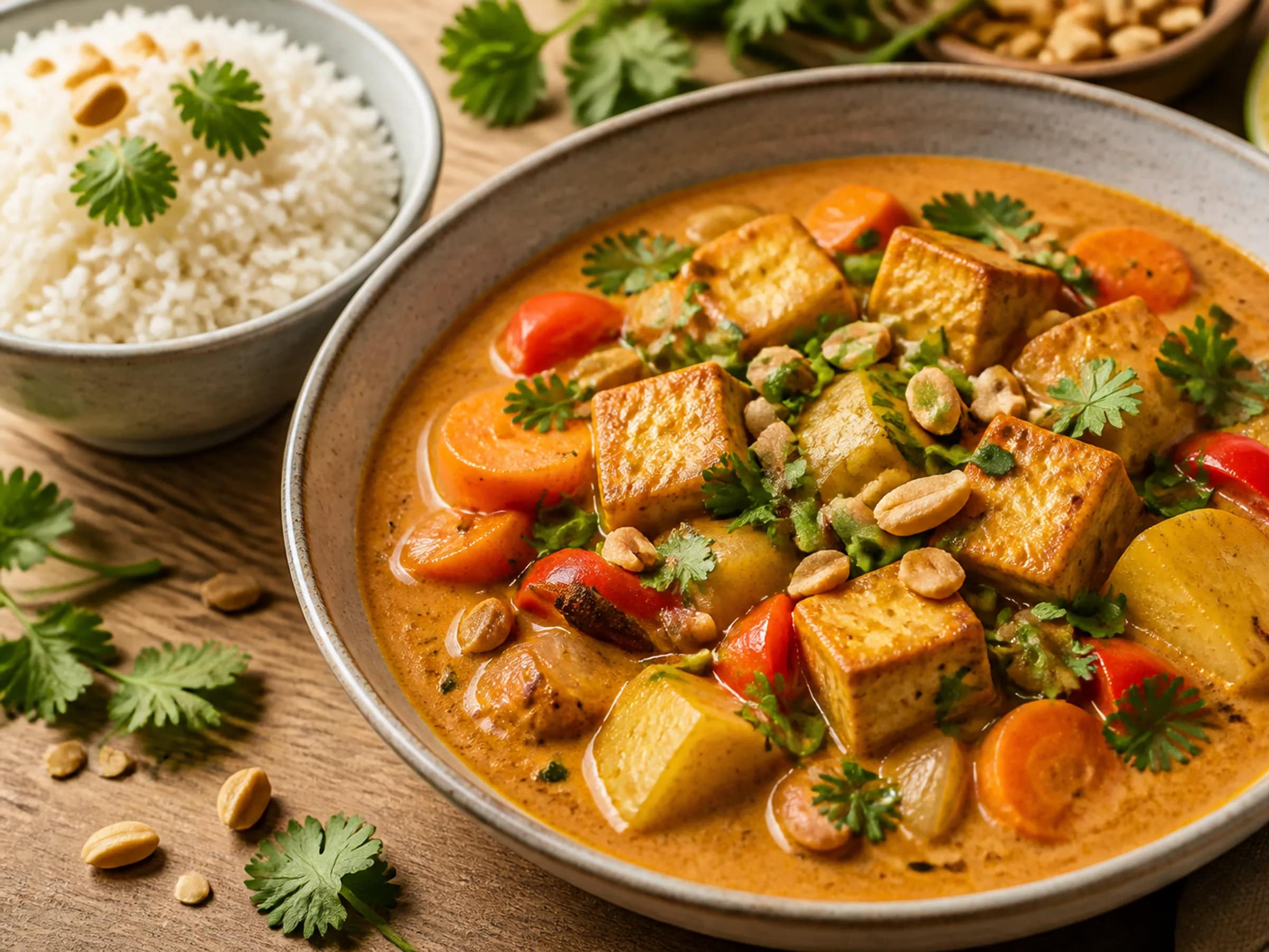 Veganes Massaman-Curry mit Tofu und Gemüse