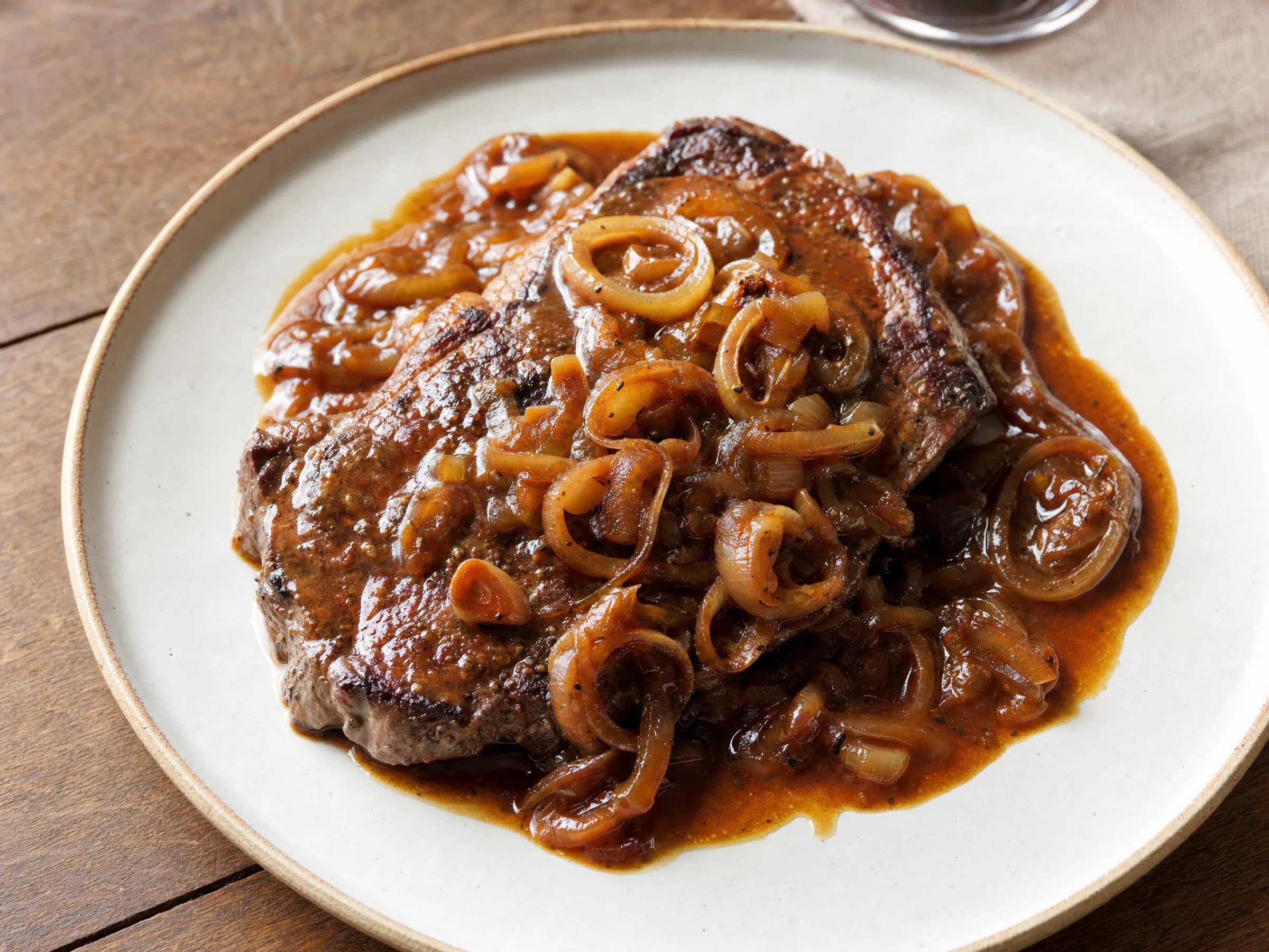 Zwiebelrostbraten schwäbisch mit Rumpsteak und Röstzwiebeln