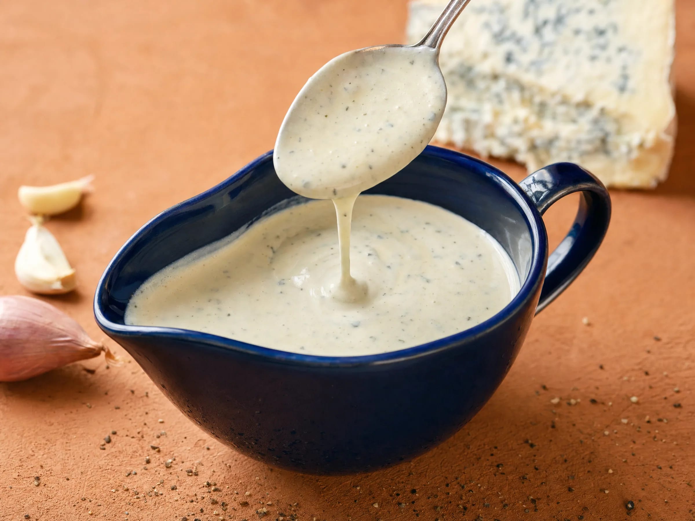 Gorgonzola-Soße mit Sahne fertig angerichtet