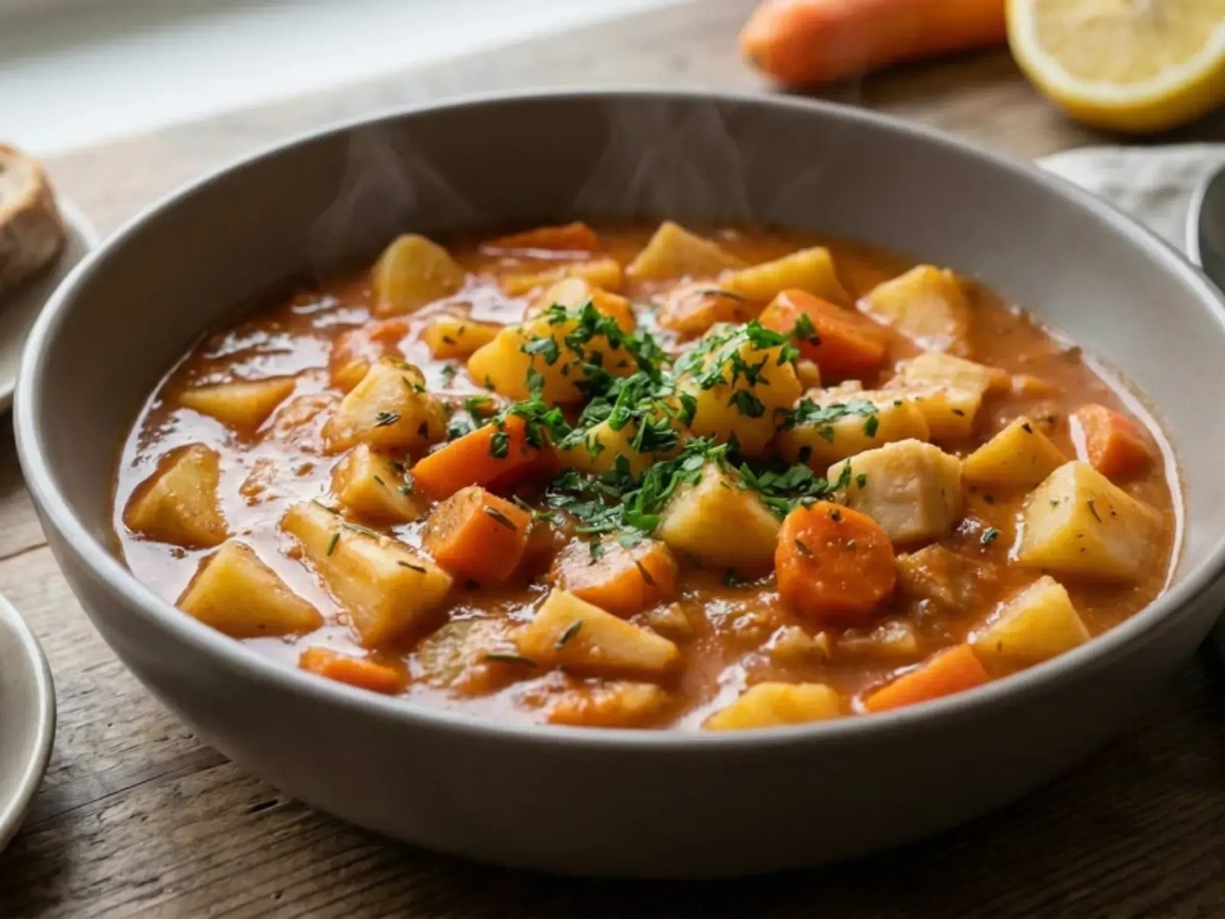 Veganer Wurzelgemüse-Eintopf mit Kartoffeln, Karotten, Pastinaken und Petersilie