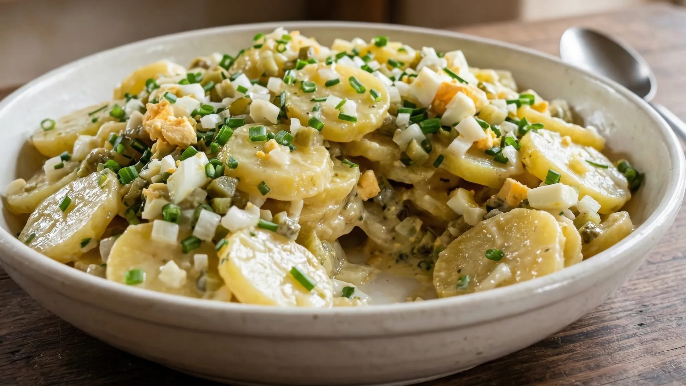 Cremiger Landfrauen-Eiersalat mit Gewürzgurken, Ei und frischen Kräutern