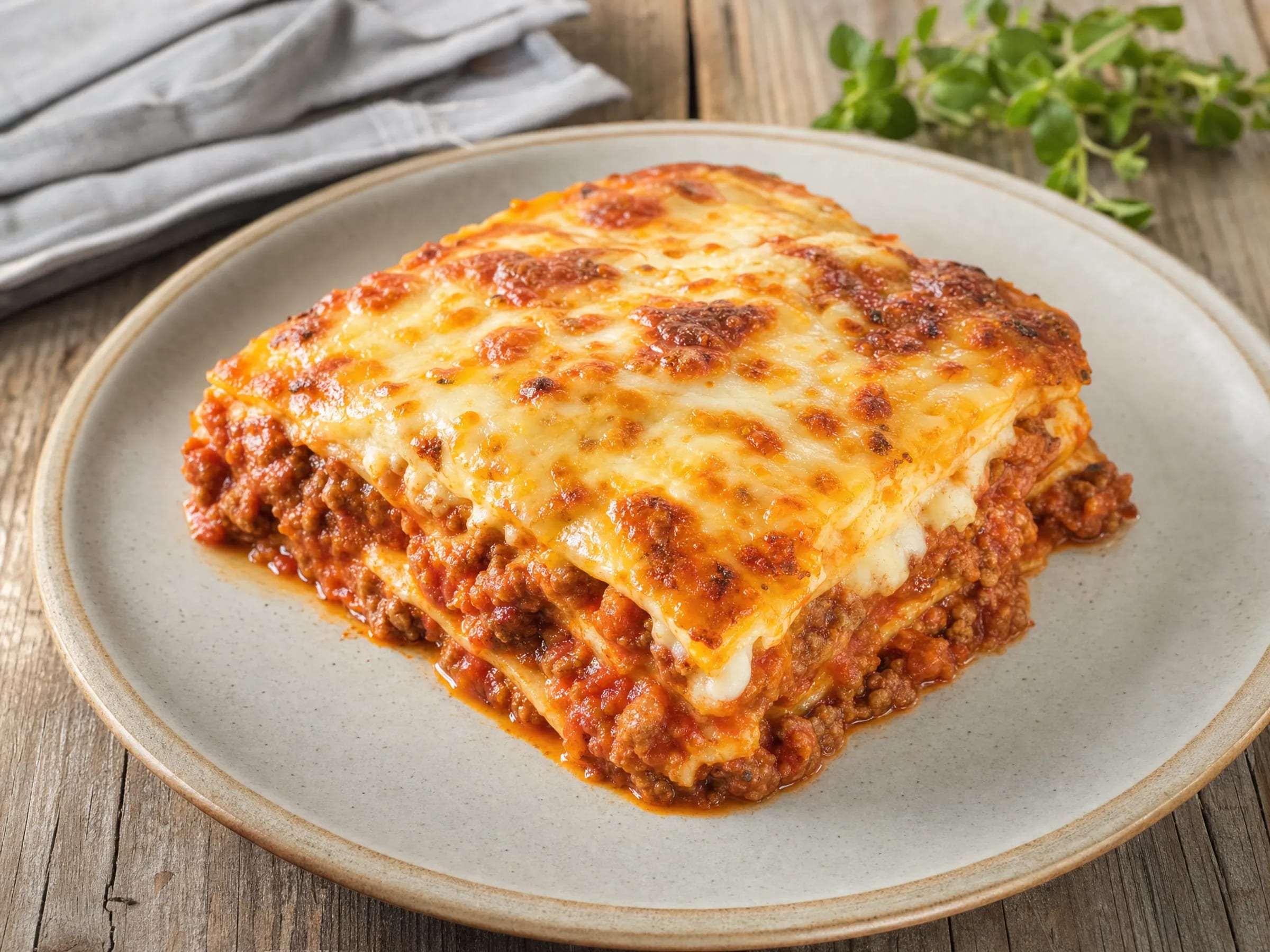 Lasagne mit Ragù und Béchamel – saftig aus dem Ofen fertig angerichtet
