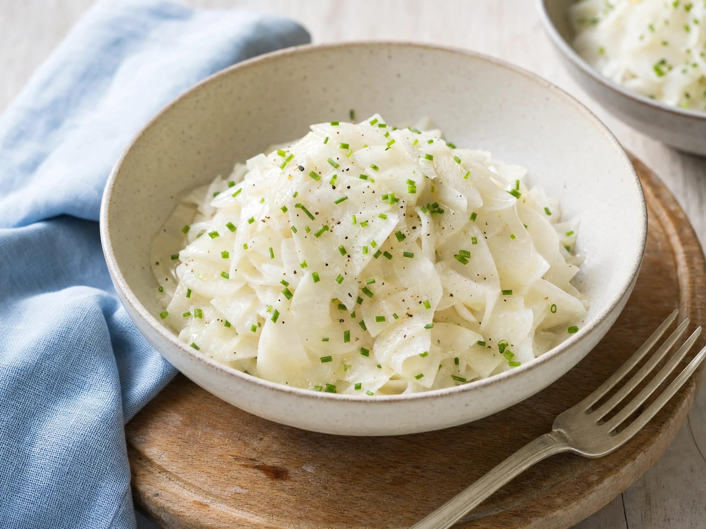 Klassischer bayerischer Rettichsalat mit Schnittlauch fertig angerichtet