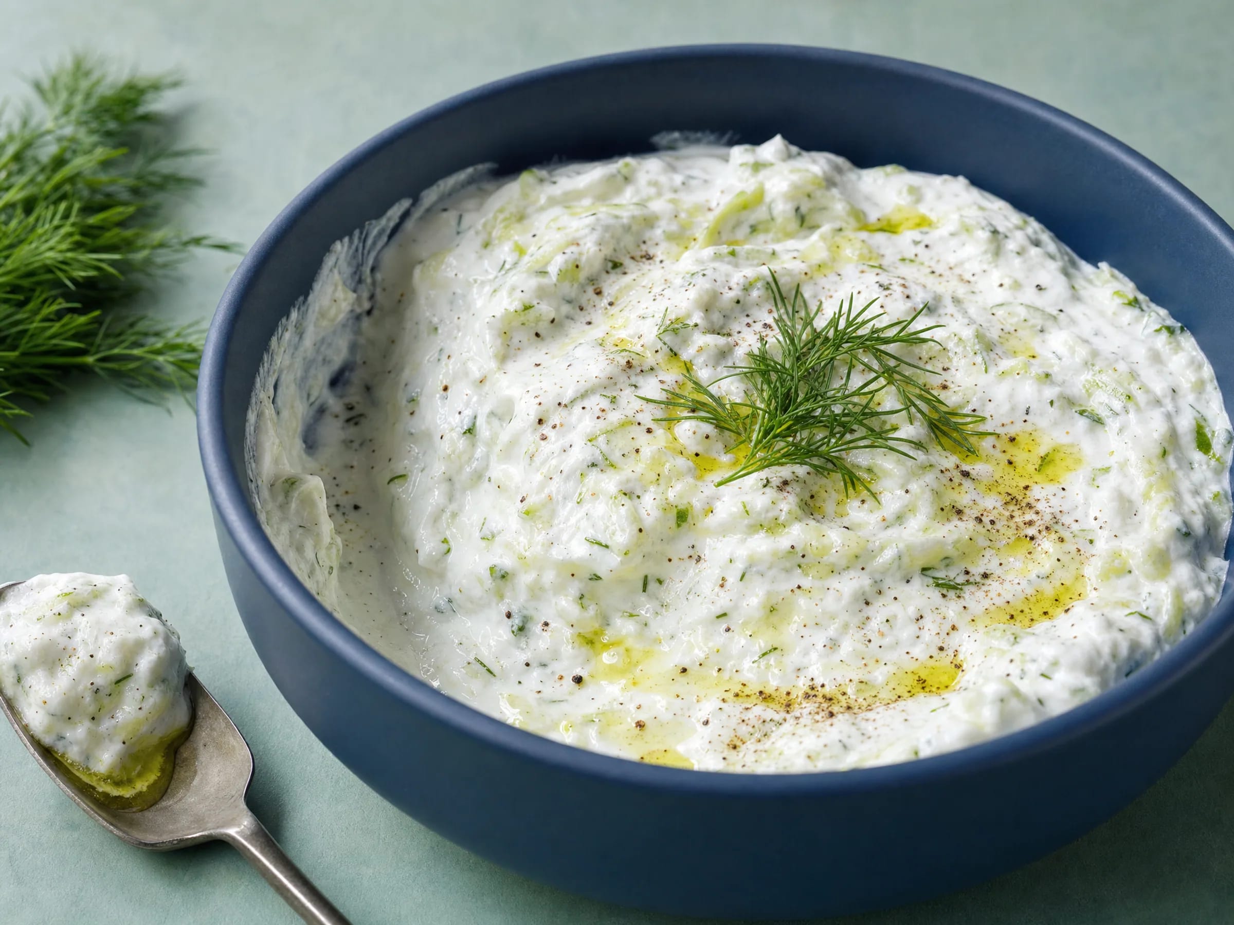 Tzatziki selber machen – mit entwässerter Gurke fertig angerichtet
