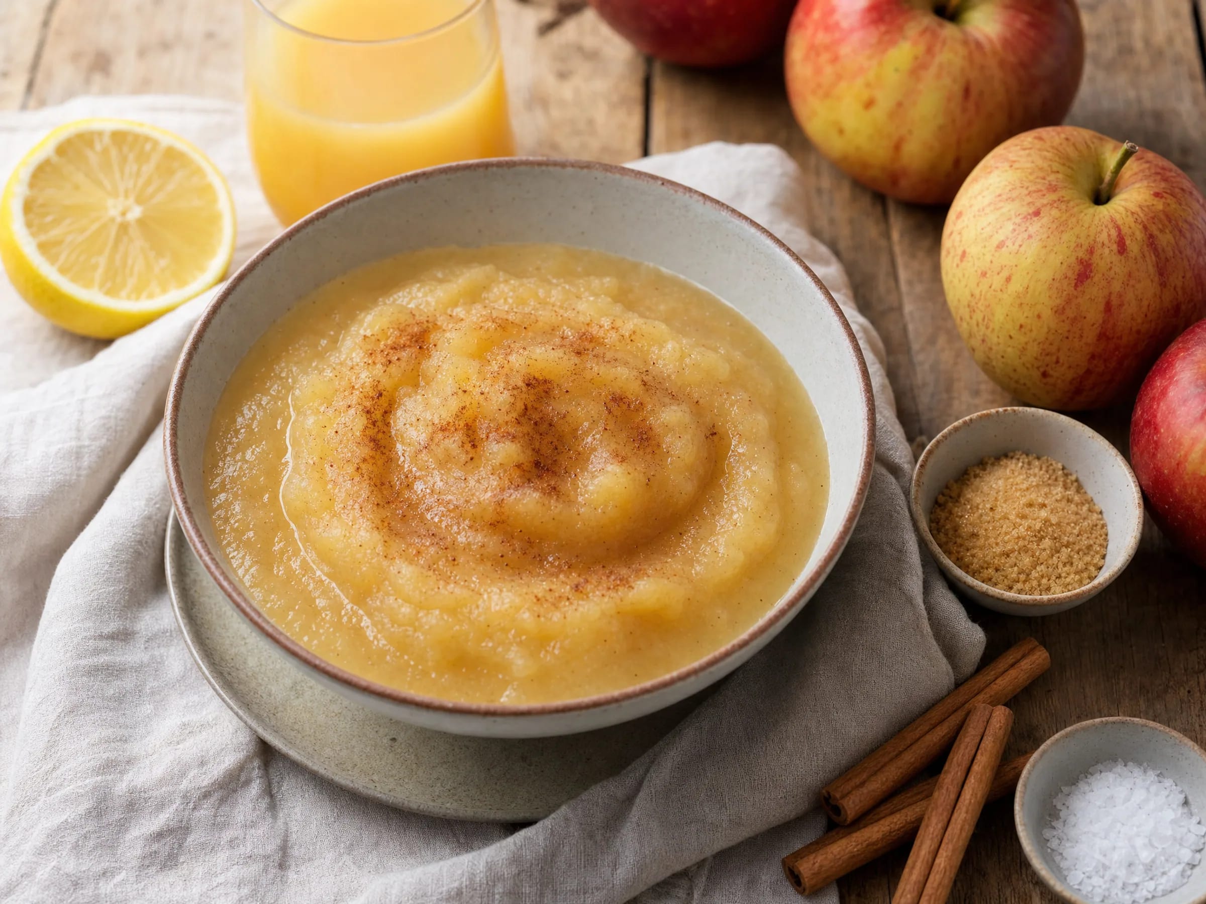 Apfelmus selber machen – samtig, fruchtig und haltbar Rezeptfoto Apfelmus selber machen – samtig, fruchtig und haltbar fertig angerichtet