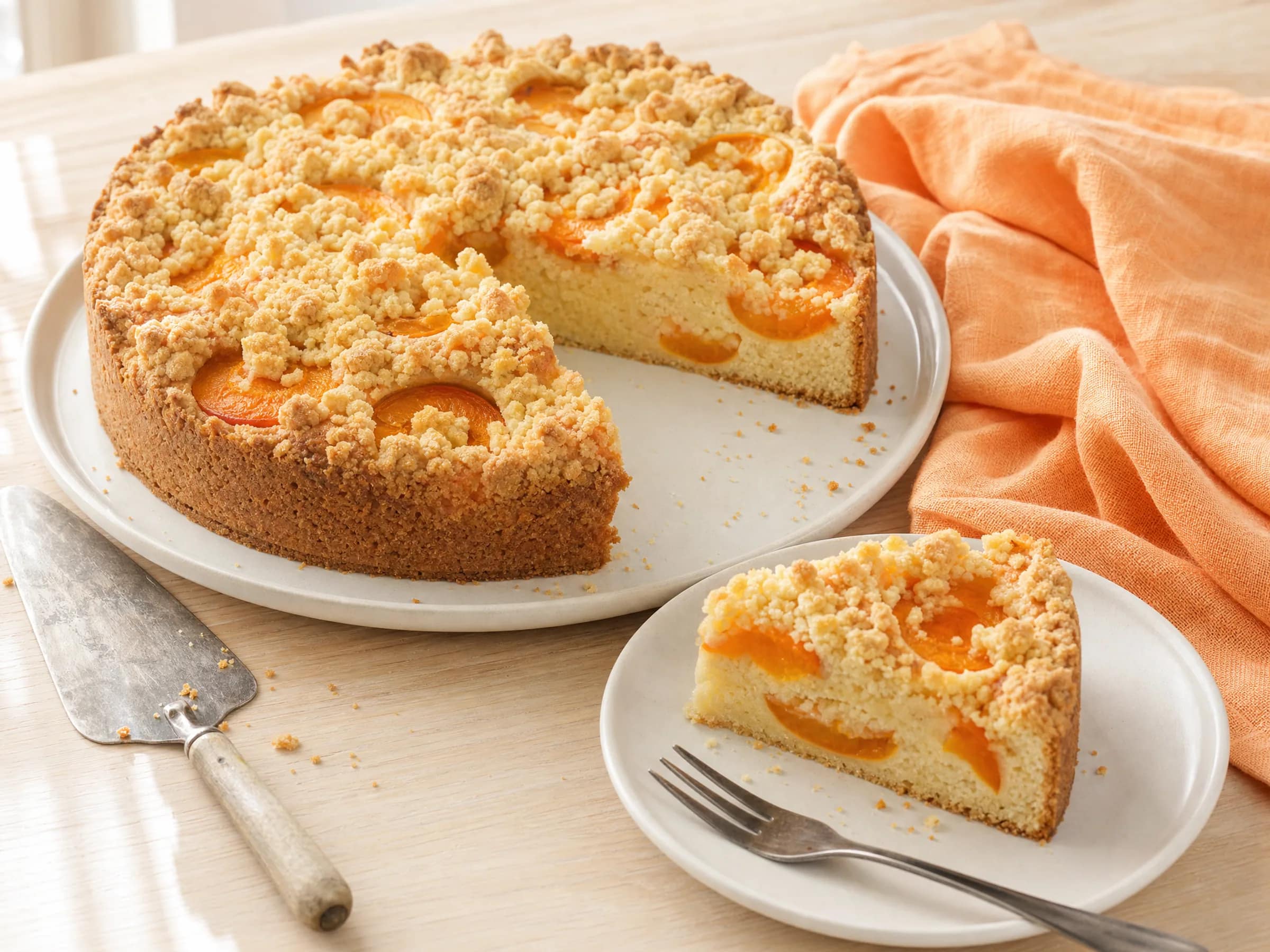 Aprikosenkuchen mit Rührteig und Streuseln