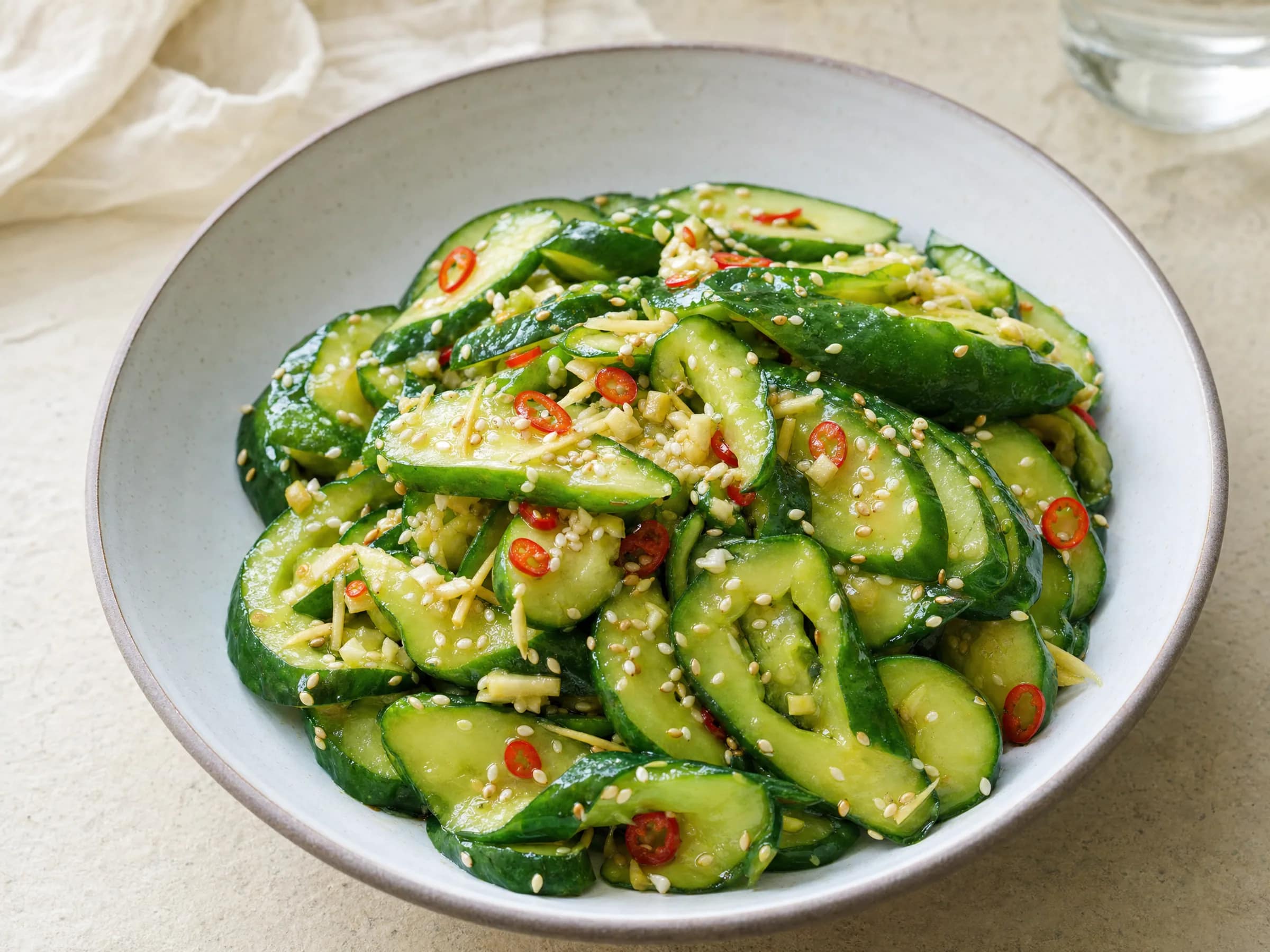Asiatischer Gurkensalat mit Reisessig – knackig und süß-sauer