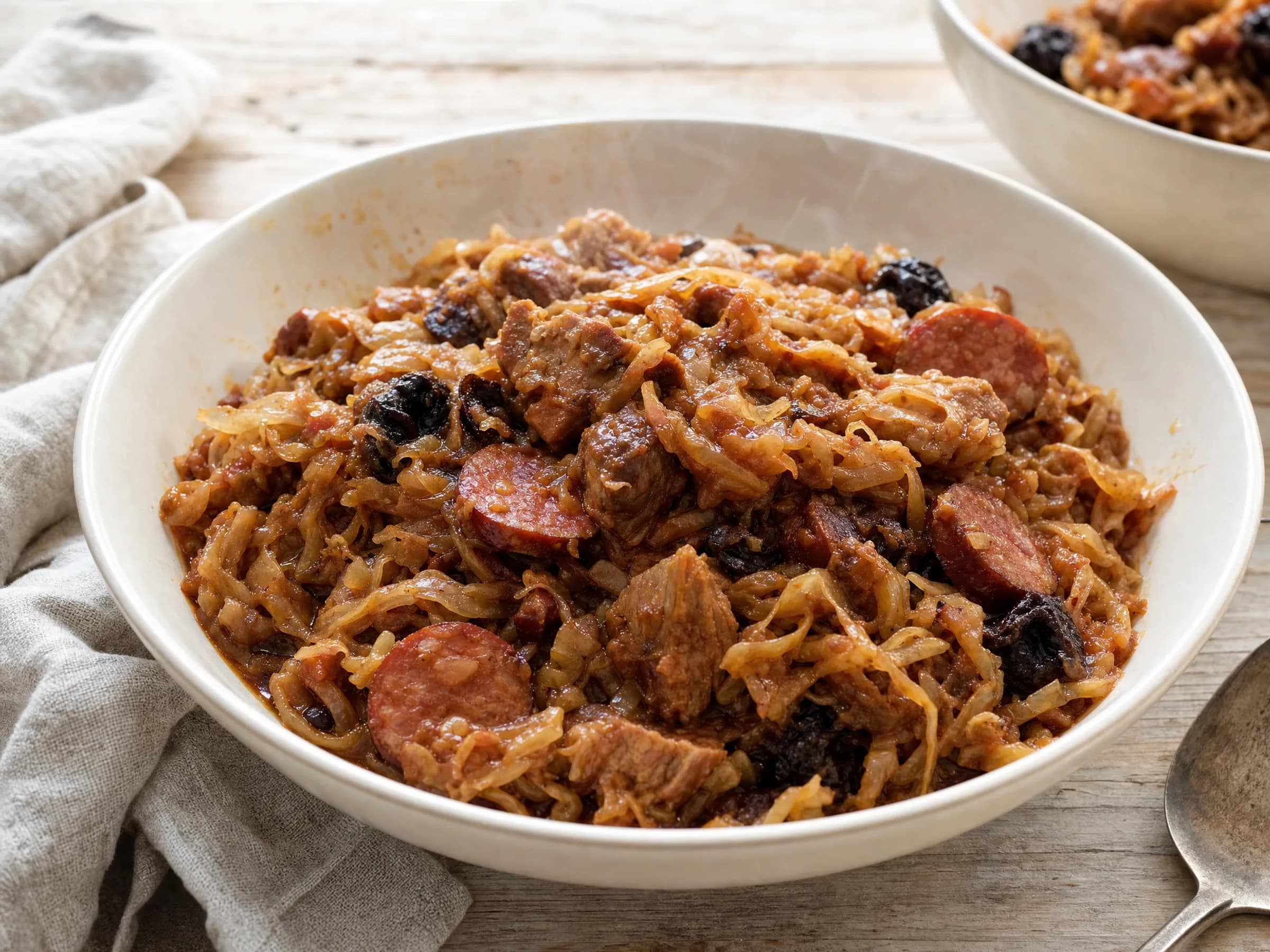 Bigos mit Sauerkraut, Wurst und Schweinefleisch