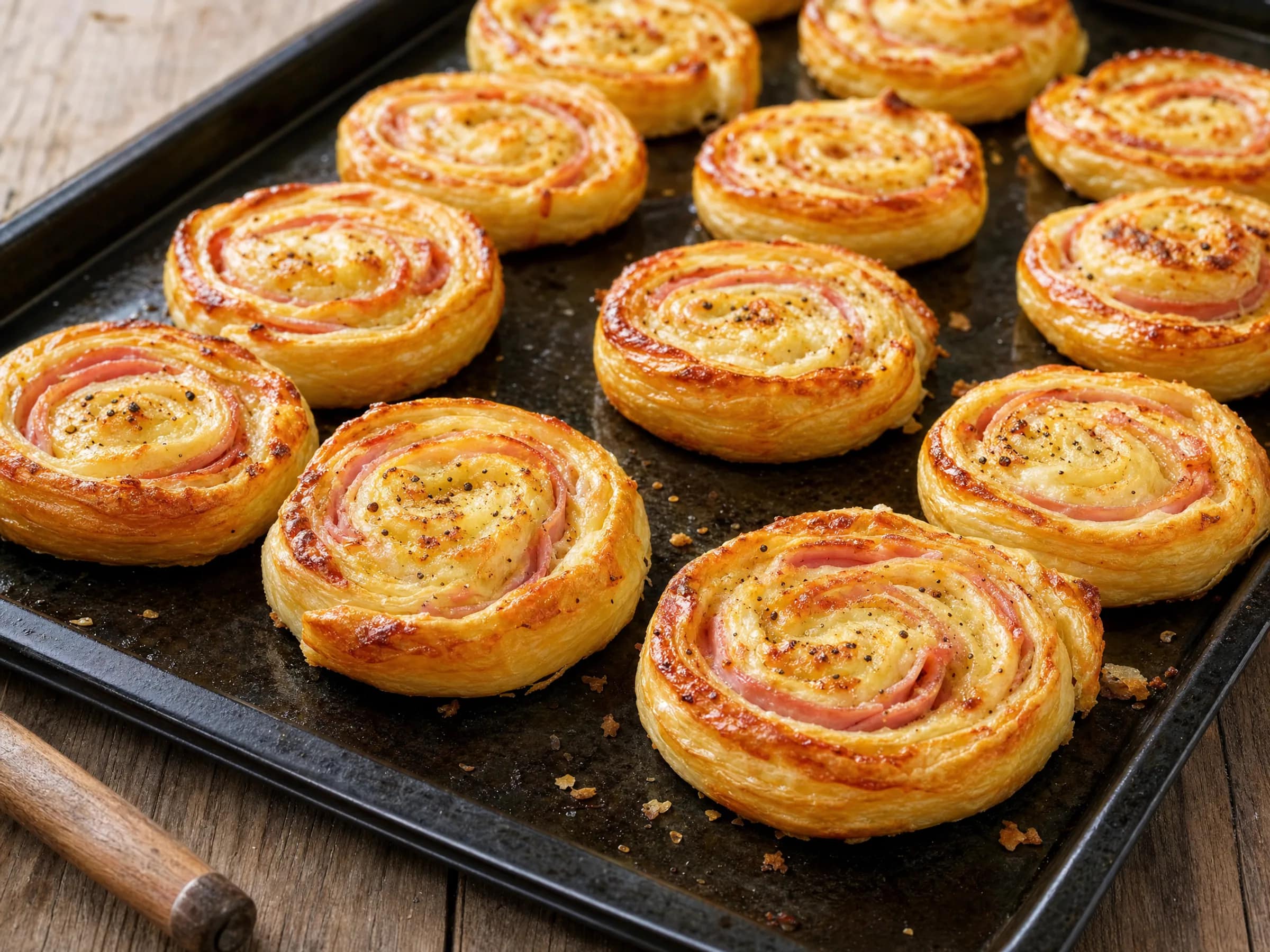 Blätterteigschnecken mit Schinken und Käse – sauber gerollt