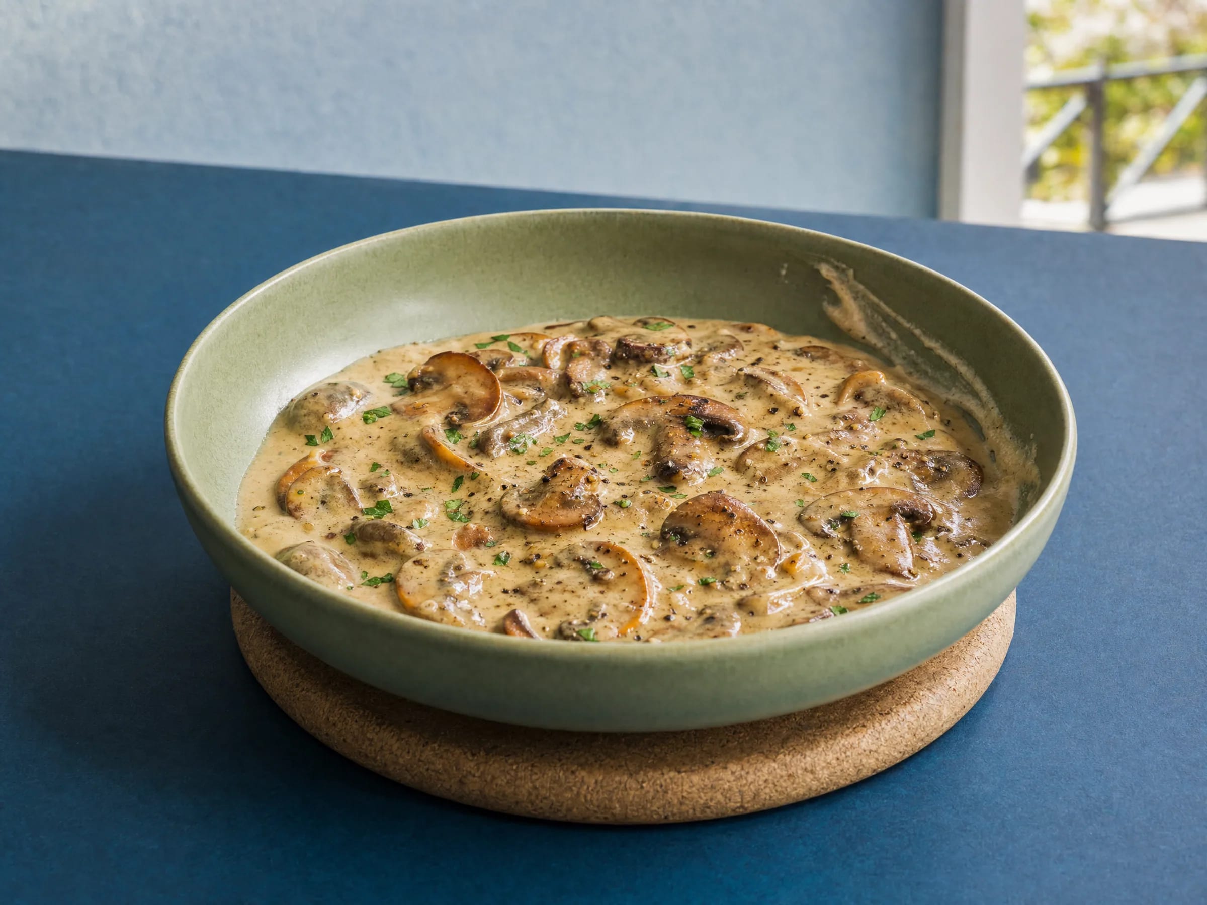 Champignonrahmsoße mit Sahne und gebräunten Pilzen Rezeptfoto Champignonrahmsoße mit Sahne und gebräunten Pilzen fertig angerichtet