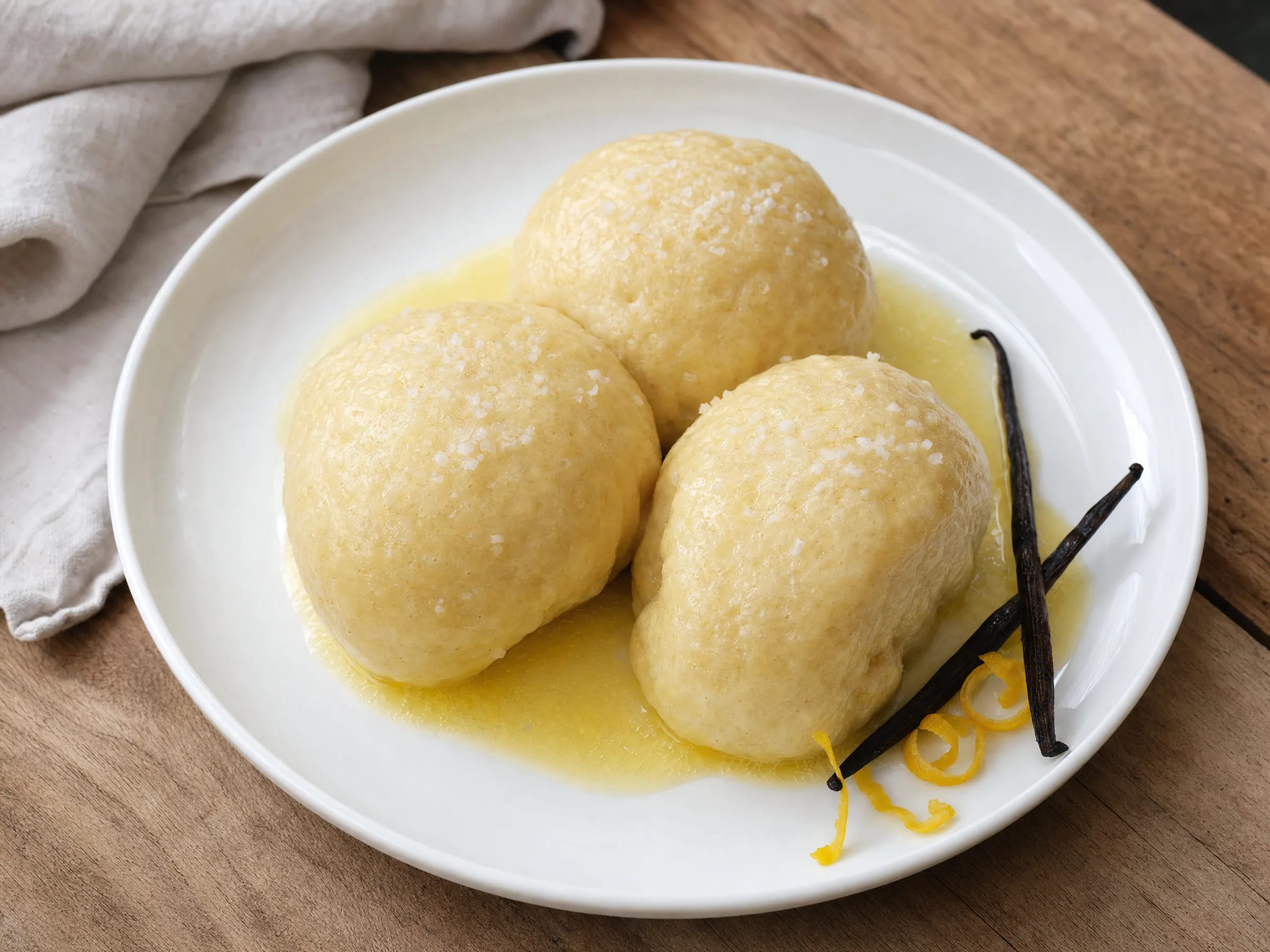 Dampfnudeln Pfälzer Art mit Salzkruste Rezeptfoto Dampfnudeln Pfälzer Art mit Salzkruste fertig angerichtet