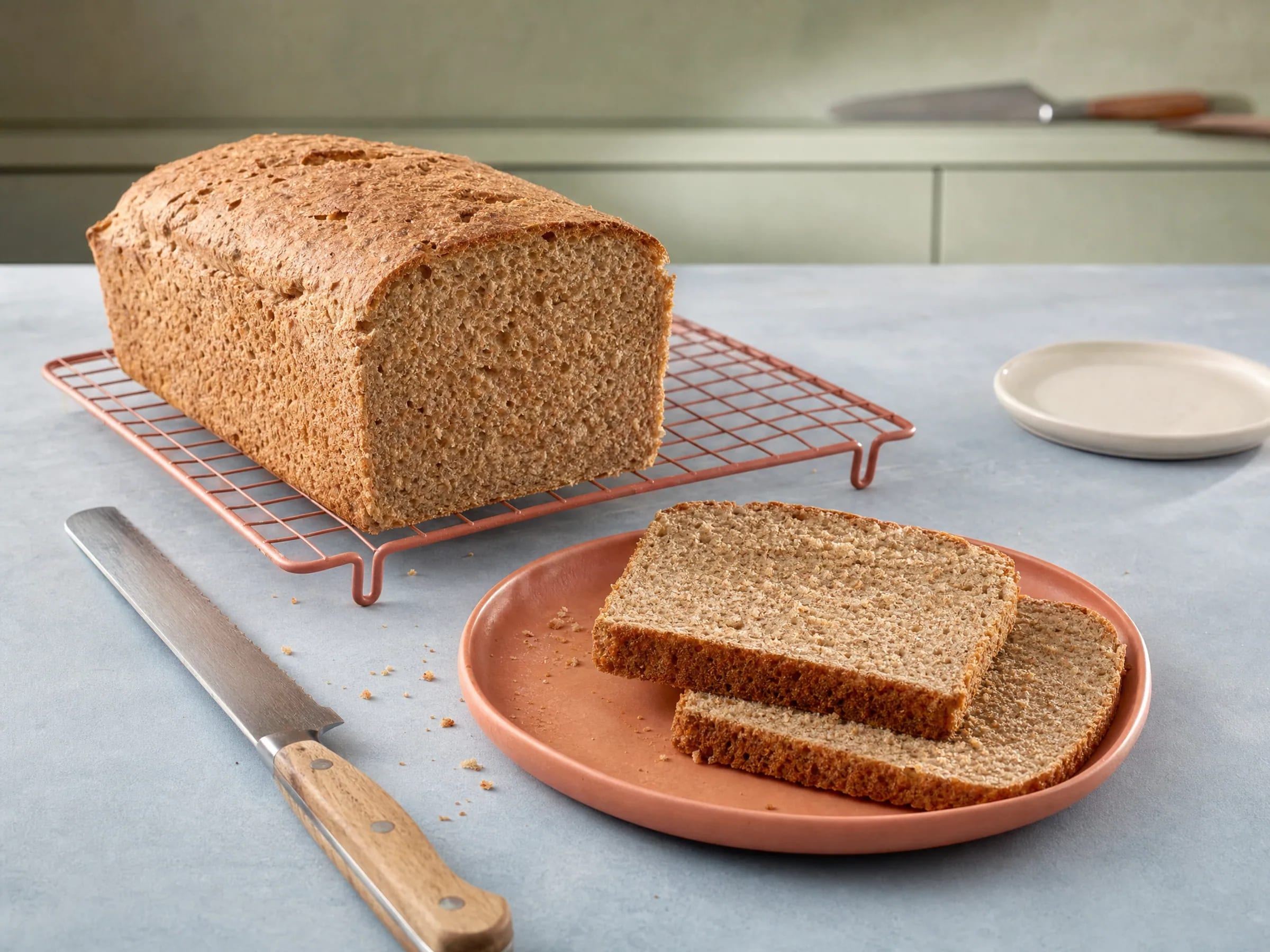 Dinkelvollkornbrot mit Hefe aus der Kastenform Rezeptfoto Dinkelvollkornbrot mit Hefe aus der Kastenform fertig angerichtet