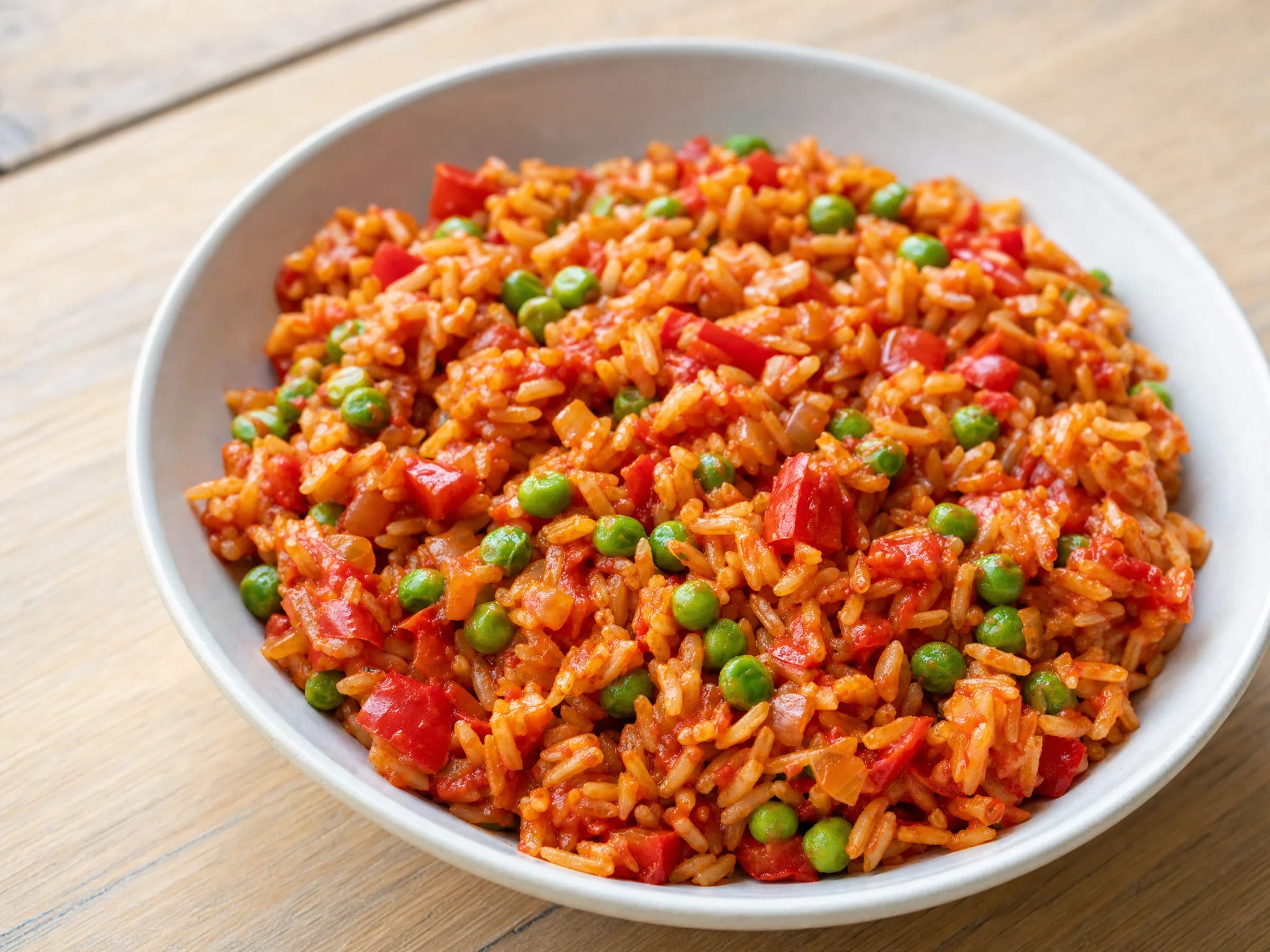 Djuvec Reis mit Ajvar – tomatig und körnig Rezeptfoto Djuvec Reis mit Ajvar – tomatig und körnig fertig angerichtet