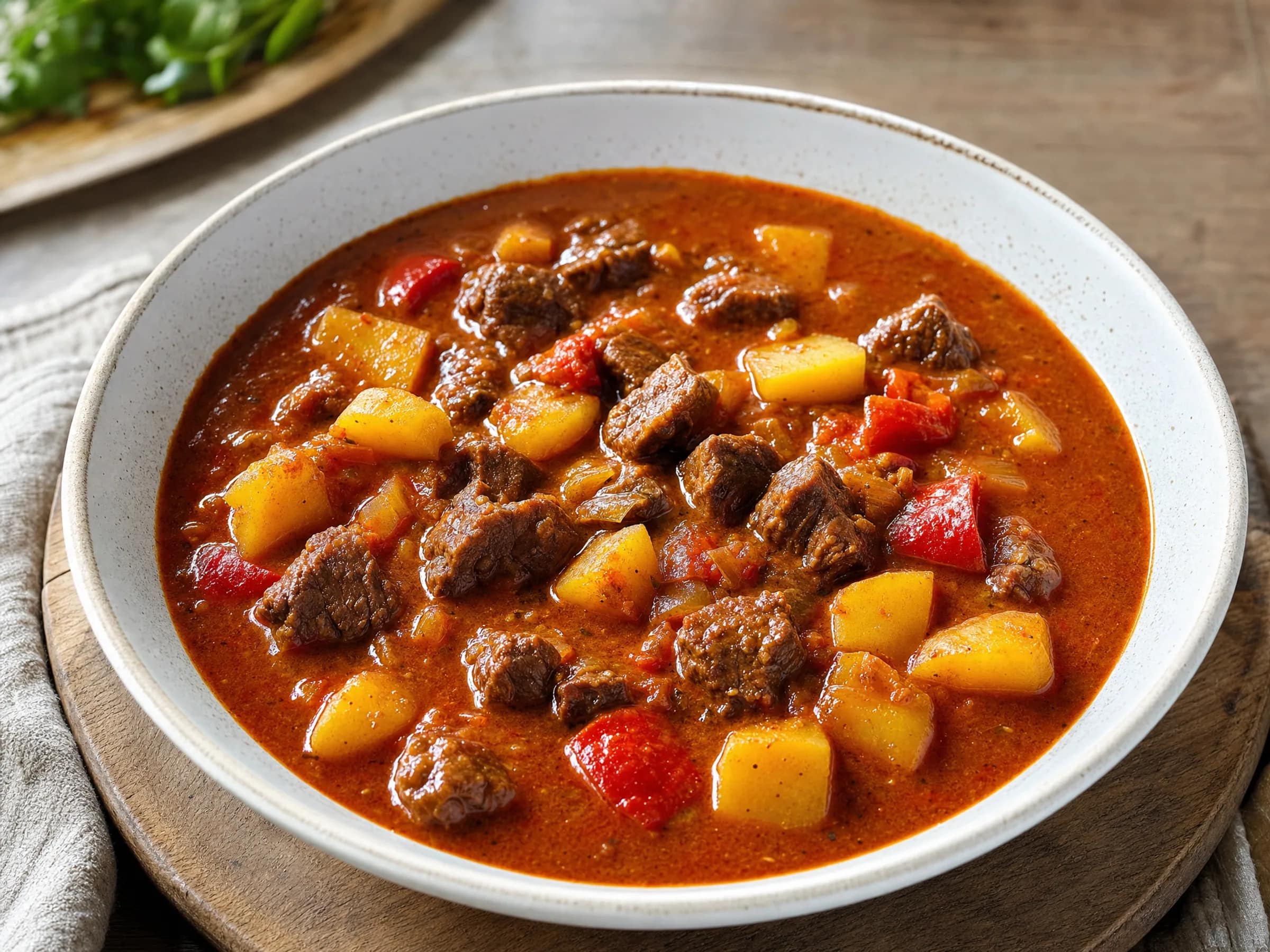 Gulaschsuppe ungarischer Art mit zartem Rind und Kartoffeln