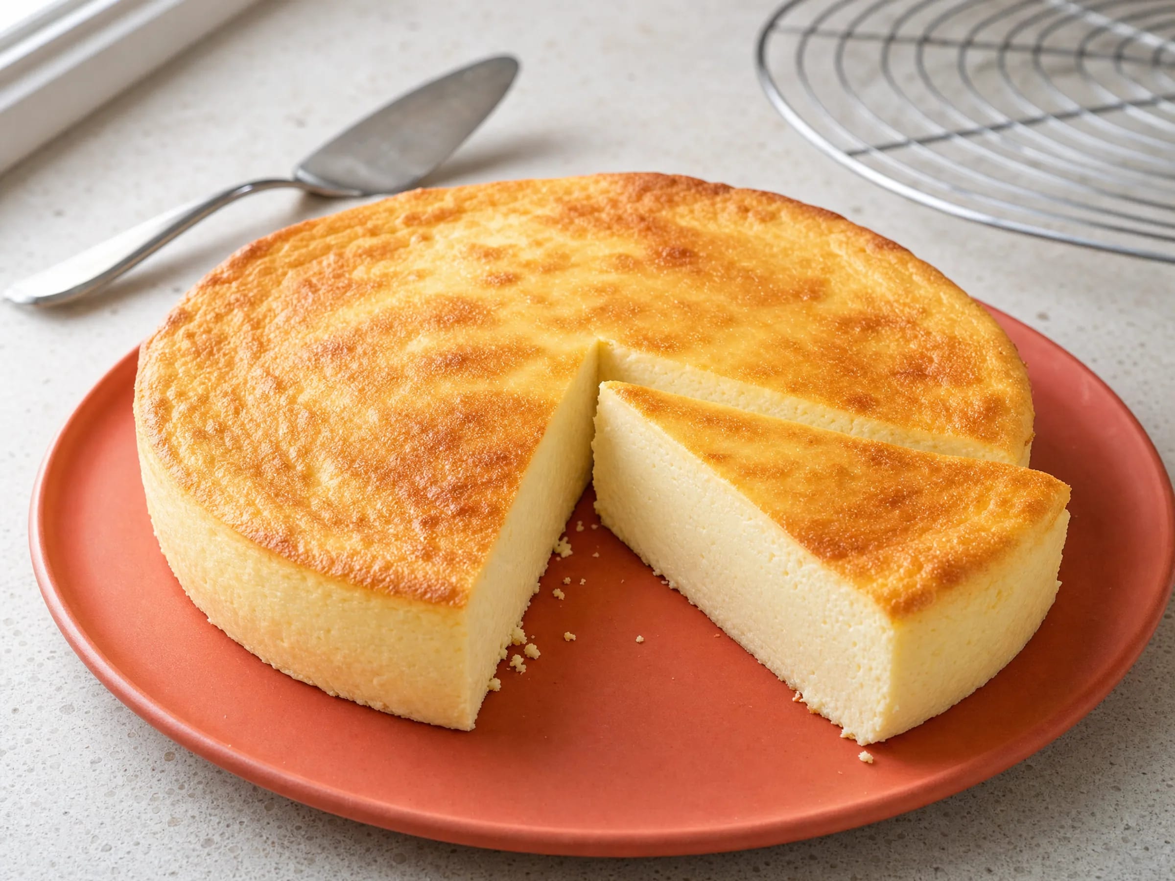 Käsekuchen ohne Boden mit Quark Rezeptfoto Käsekuchen ohne Boden mit Quark fertig angerichtet