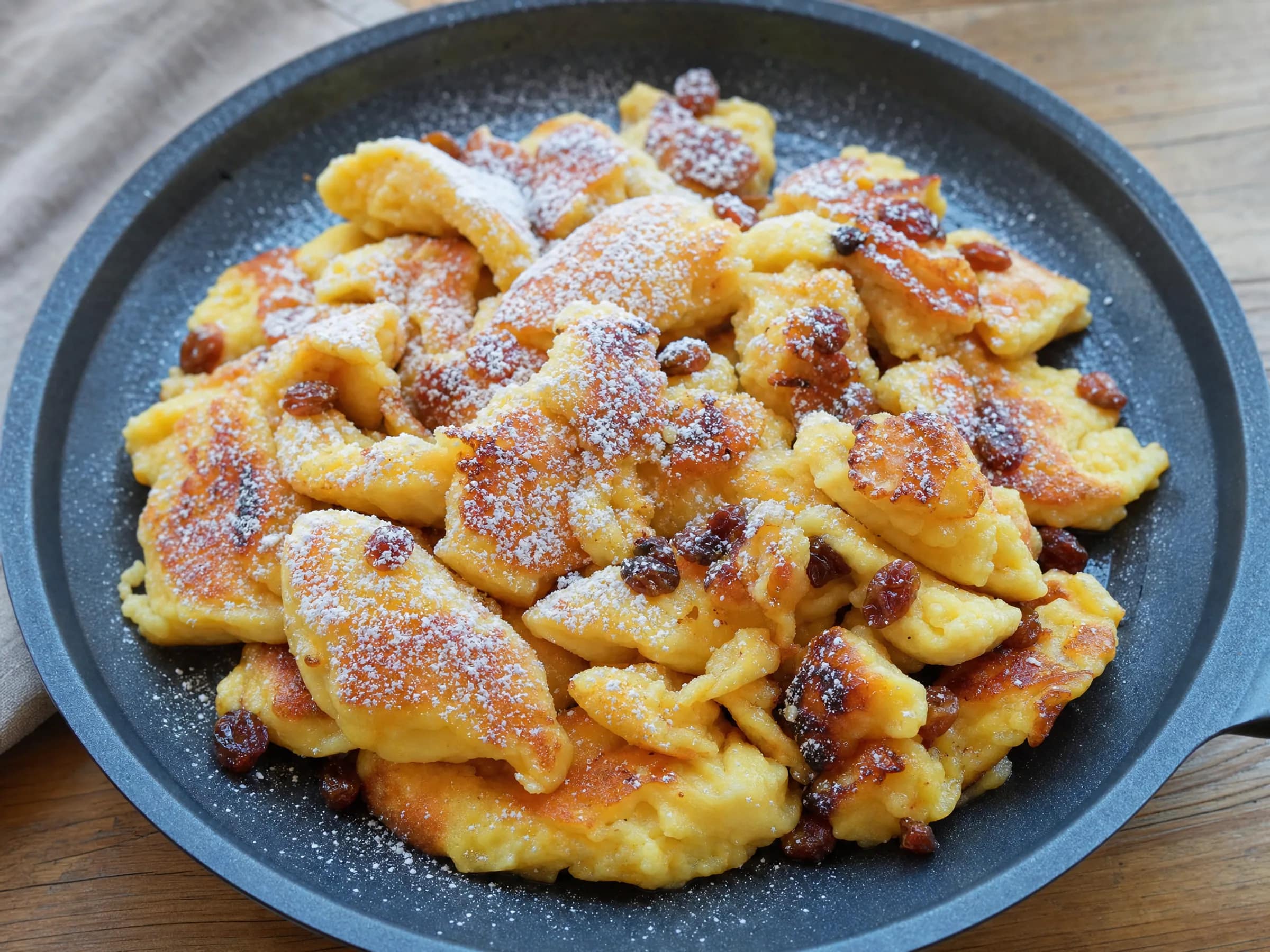Kaiserschmarrn aus der Pfanne fluffig und karamellisiert