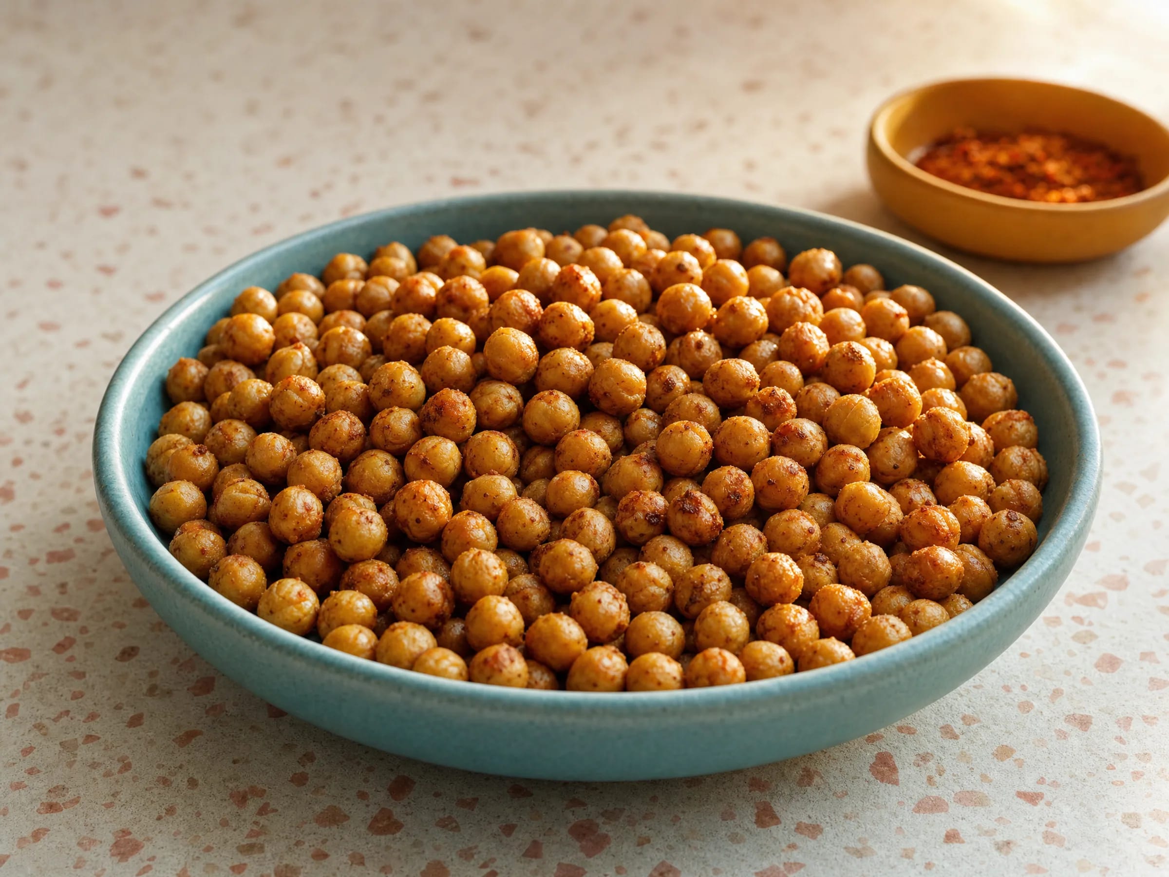 Kichererbsen aus dem Airfryer – extra knusprig als Snack Rezeptfoto Kichererbsen aus dem Airfryer – extra knusprig als Snack fertig angerichtet