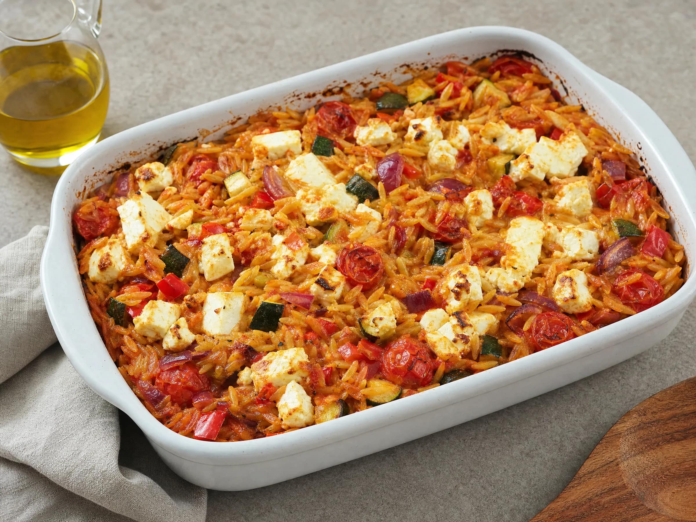 Kritharaki-Auflauf mit Feta – vegetarisch und ohne Vorkochen