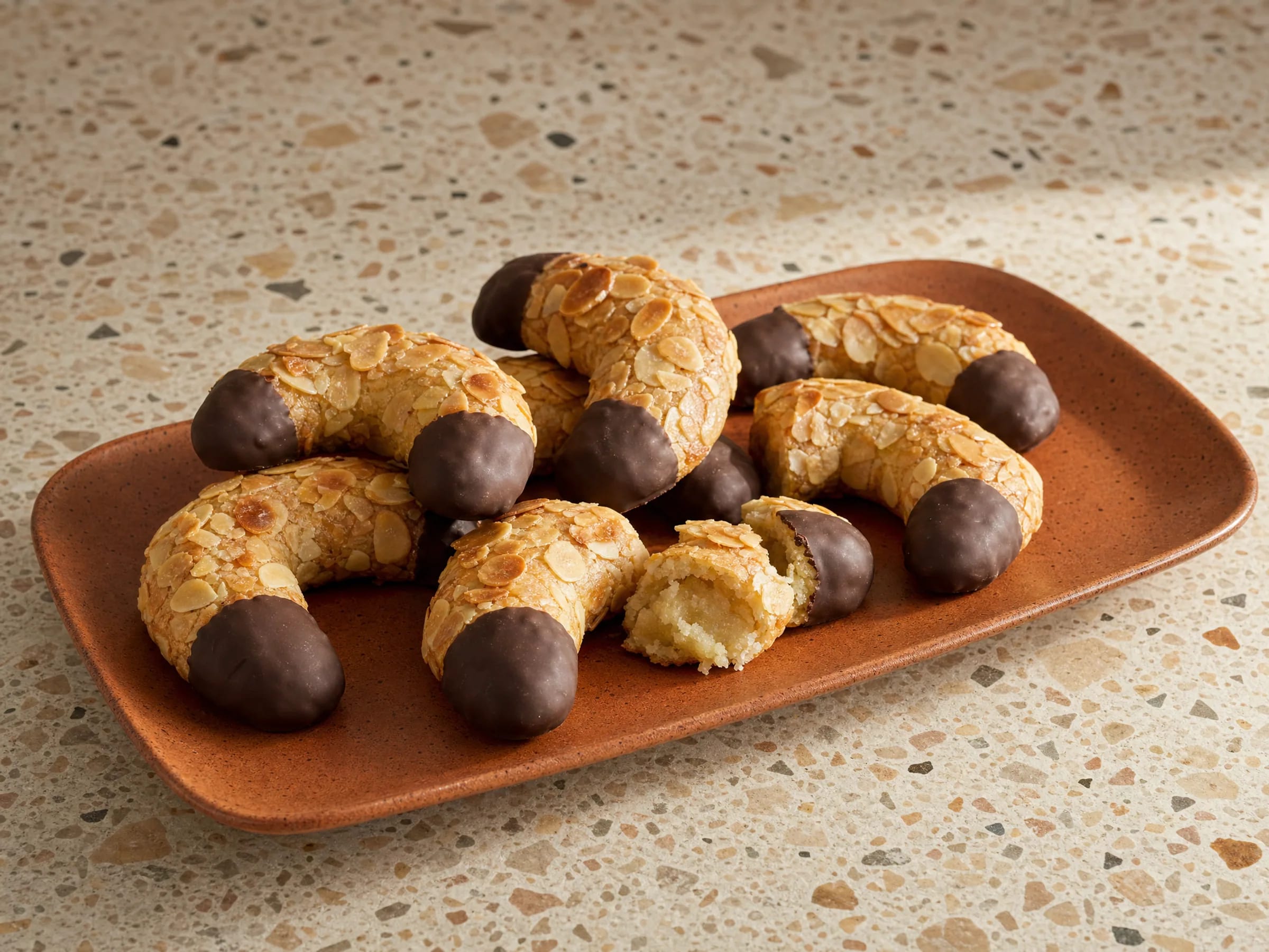 Mandelhörnchen mit Marzipan wie vom Bäcker Rezeptfoto Mandelhörnchen mit Marzipan wie vom Bäcker fertig angerichtet