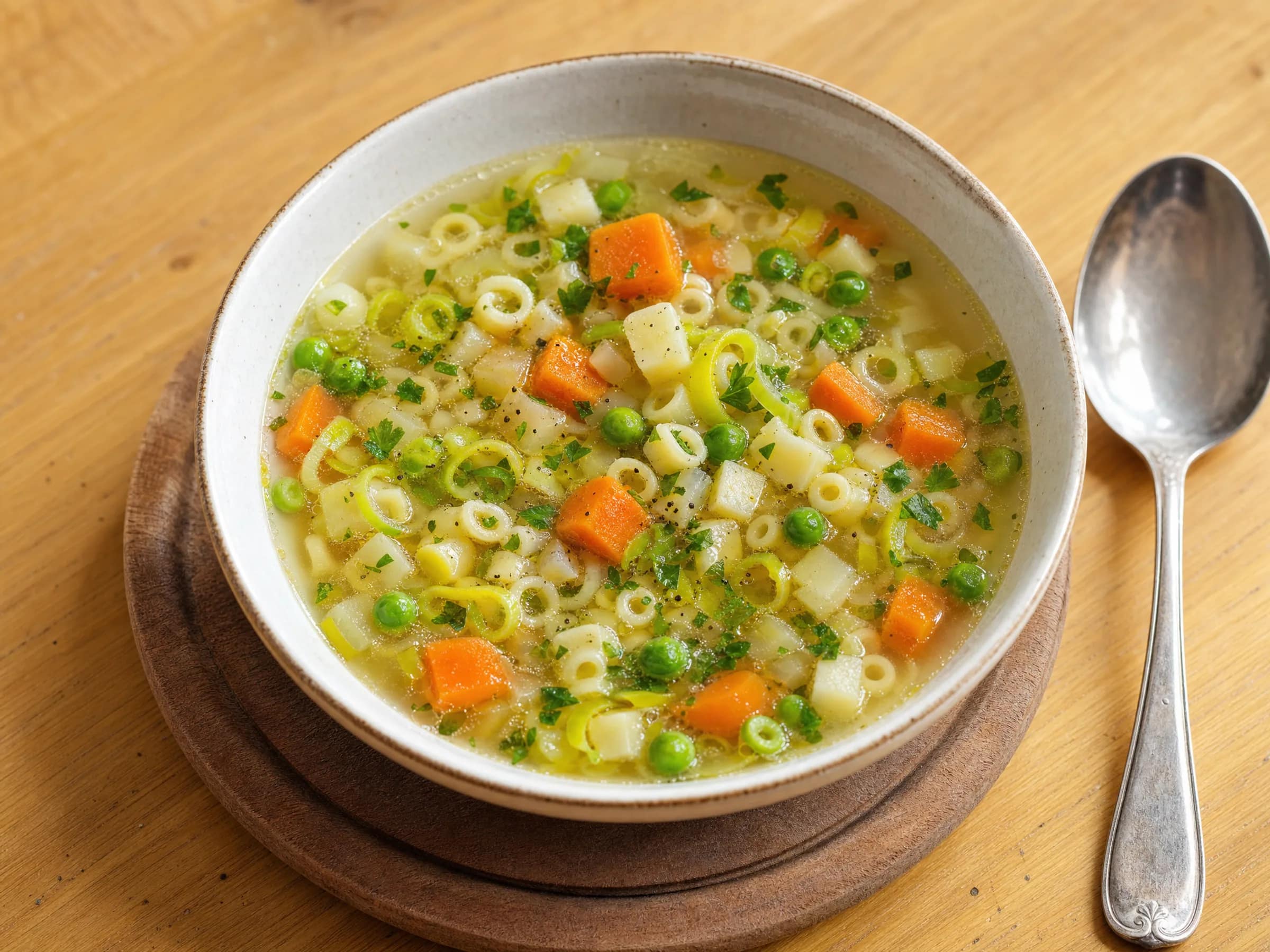 Nudelsuppe mit Gemüse und klarer Brühe