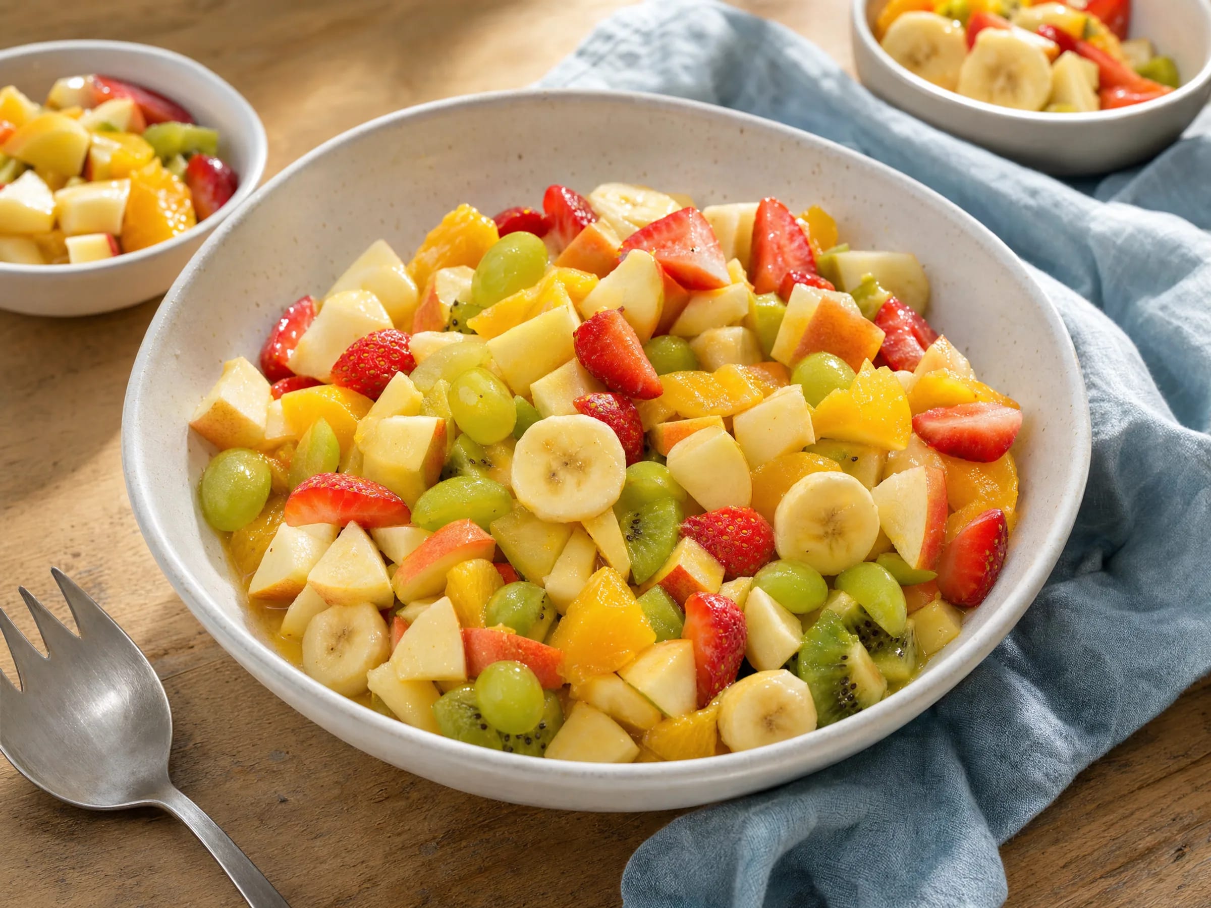 Obstsalat mit Orangen-Zitronen-Dressing Rezeptfoto Obstsalat mit Orangen-Zitronen-Dressing fertig angerichtet