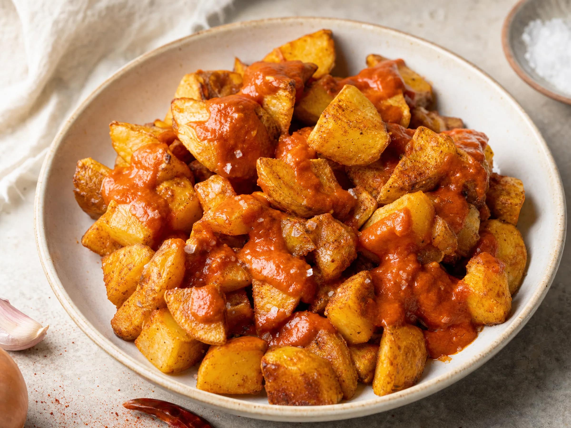 Patatas Bravas aus dem Ofen – knusprig mit rauchiger Sauce