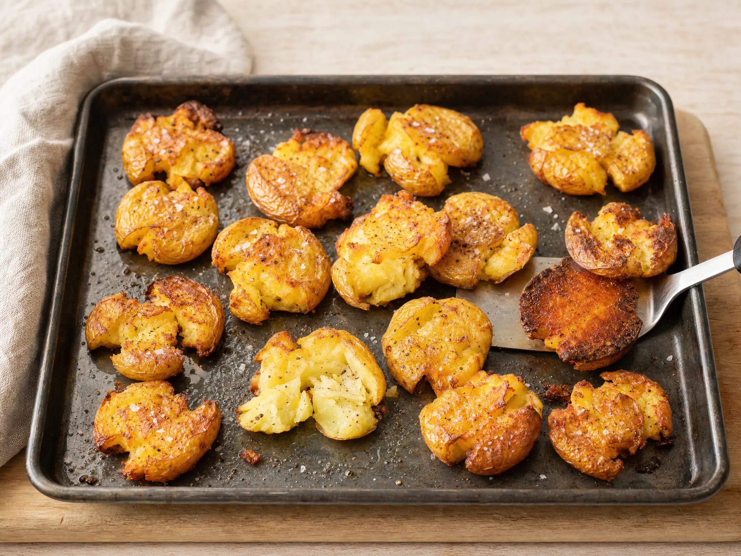 Quetschkartoffeln vom Blech Rezeptfoto Quetschkartoffeln vom Blech fertig angerichtet